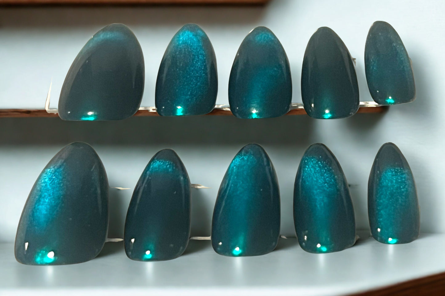 Celestial Emerald Nails | Triple-Layered Mermaid Chrome & Glass Cat-Eye