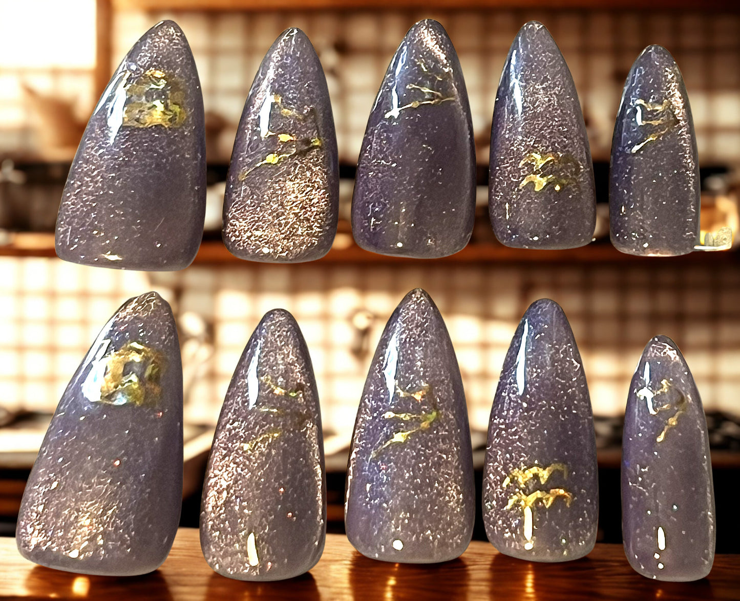 Shimmering Aquarius Nails | Lavender & Gold Velvet Cat-Eye