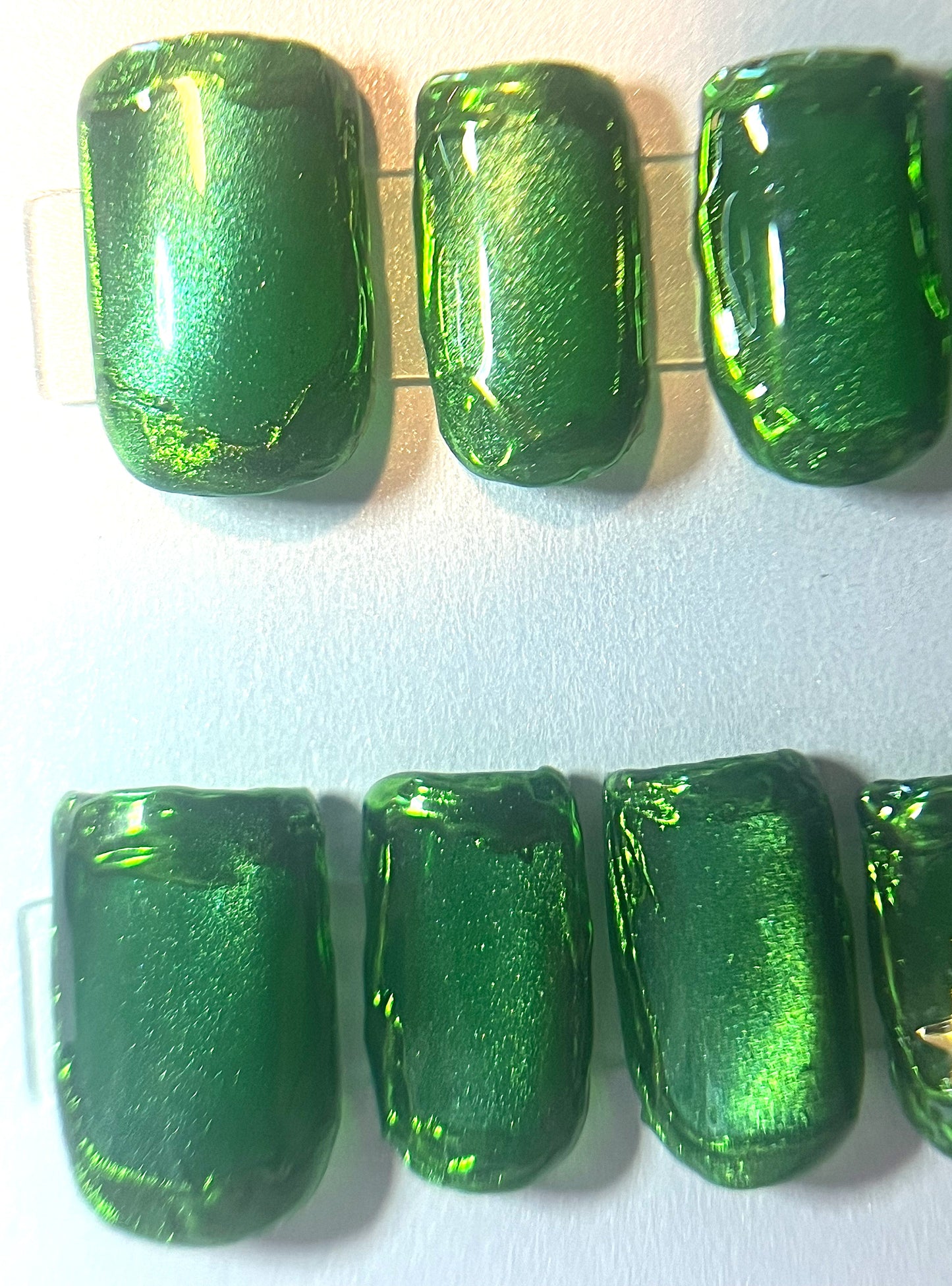 Emerald Abyss Press-On Nails | Green Jelly Cat Eye & Gold Chrome