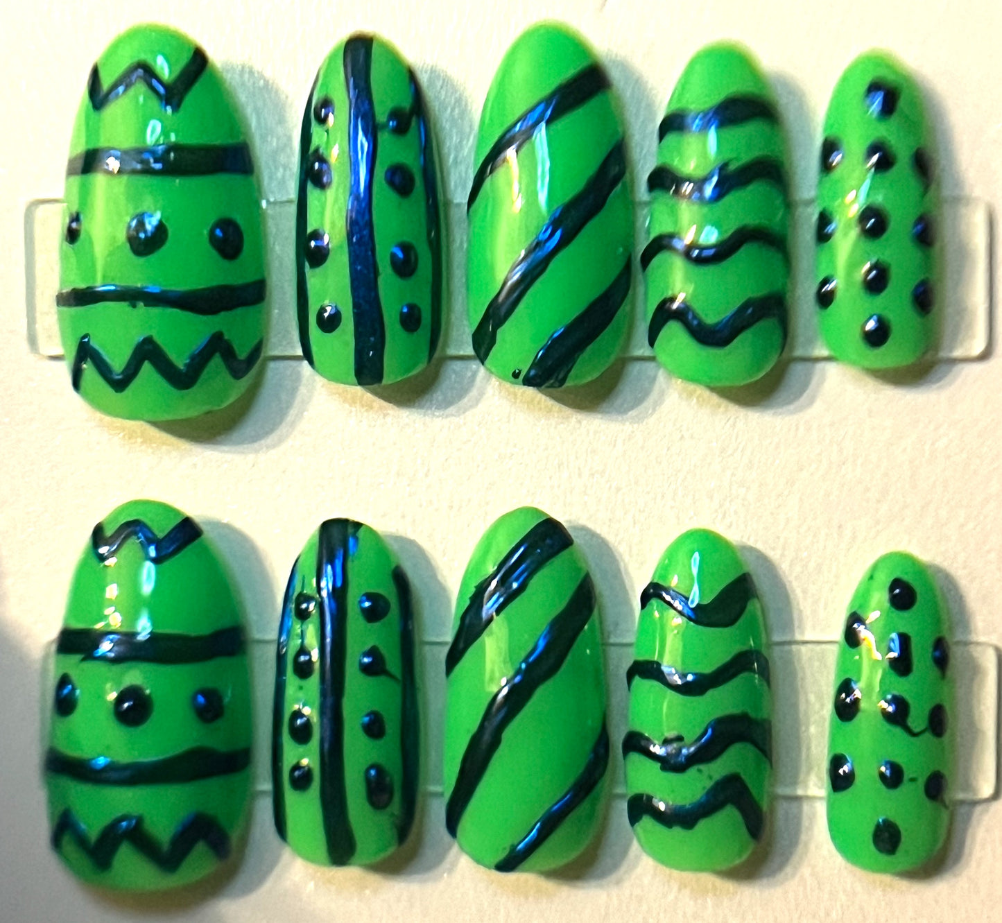 Glow In the Dark UV Neon Easter Egg Press-On Nails | Silver Chrome Art