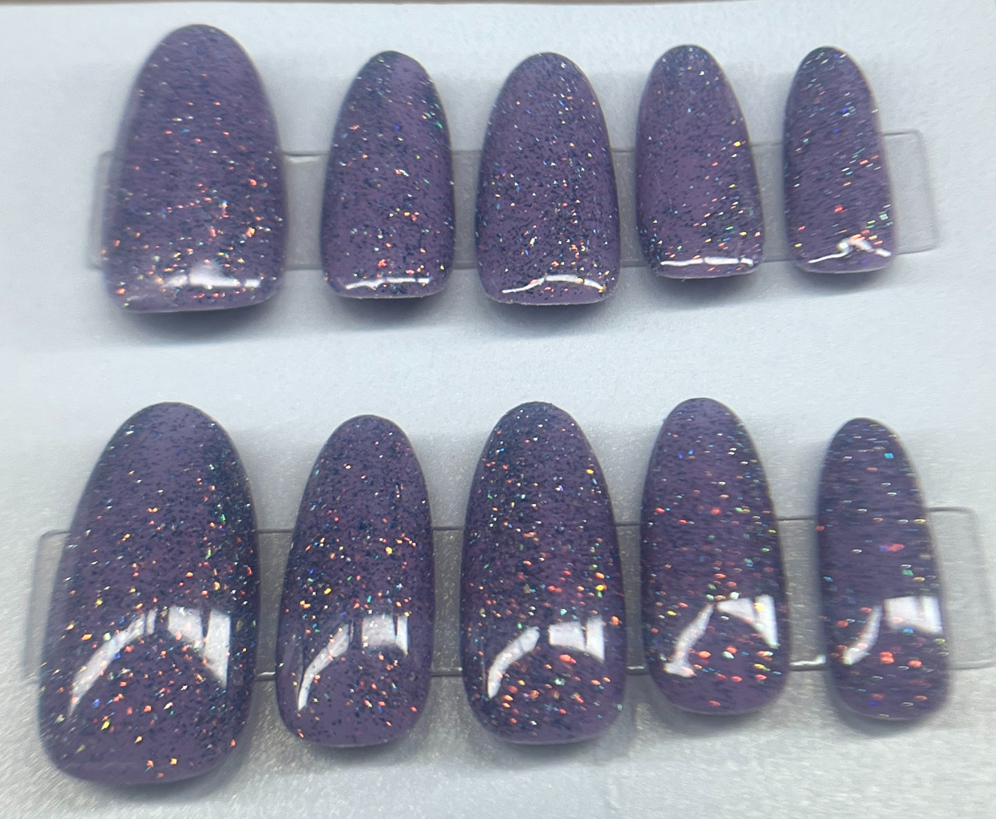 Glowing Galaxy Press On Nails | Lavender Purple Glitter Glow in the Dark Blue Tips