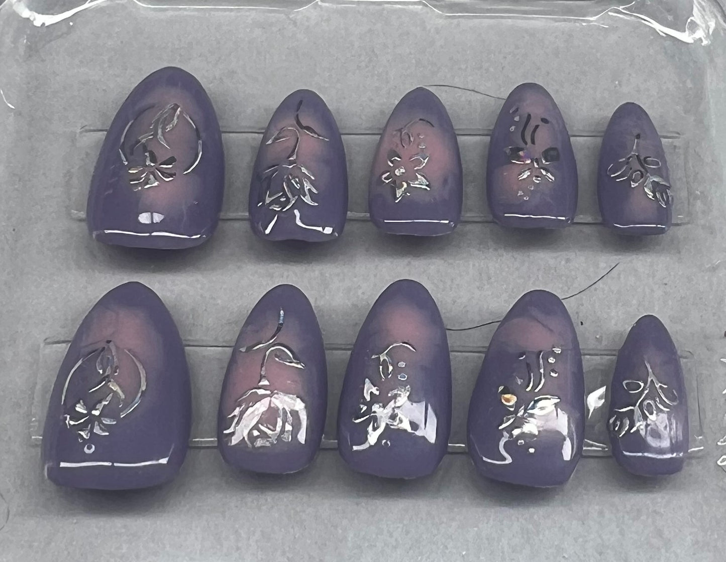 Blooming Love Nails | Lavender & Pink Aura with Holo Florals
