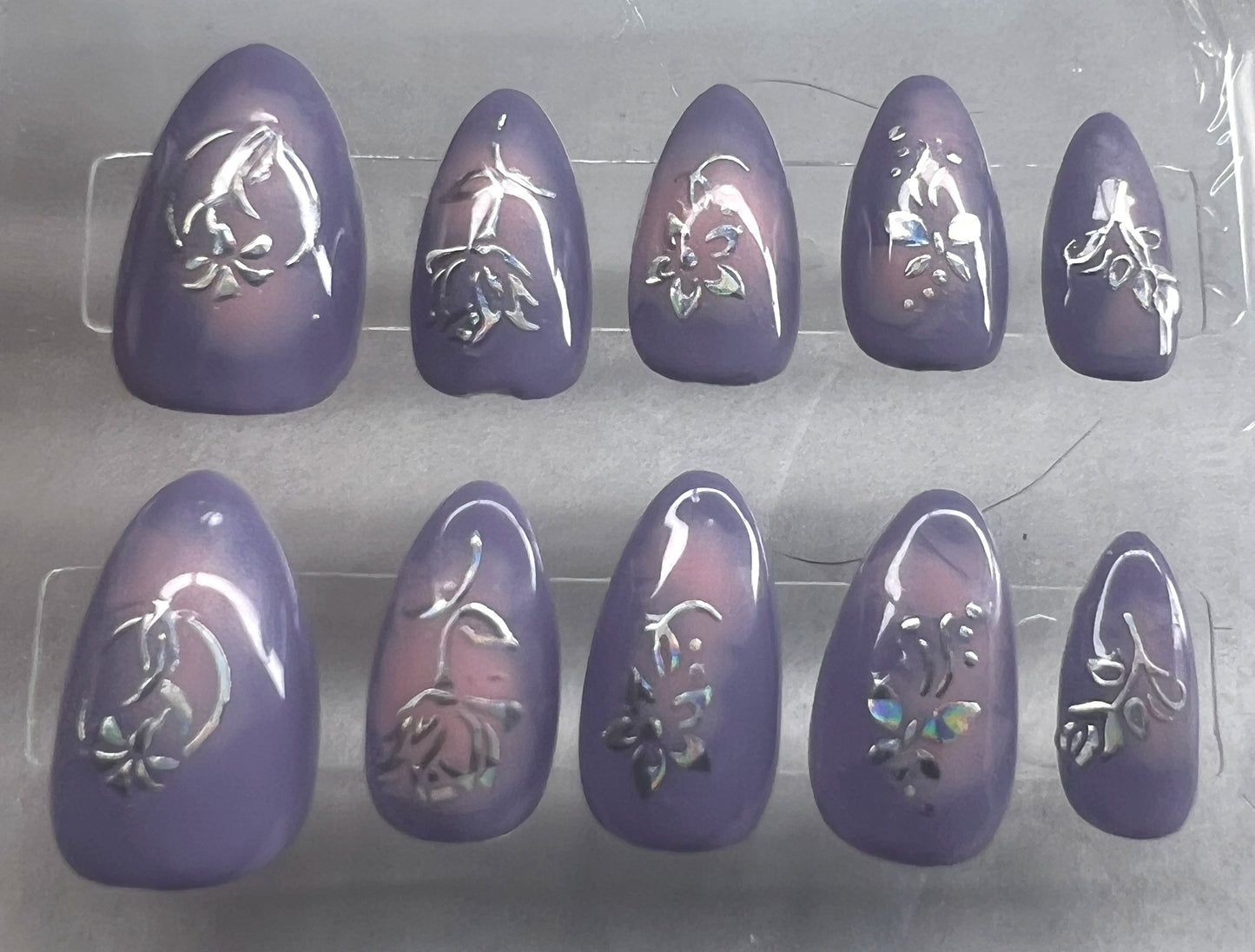 Blooming Love Nails | Lavender & Pink Aura with Holo Florals