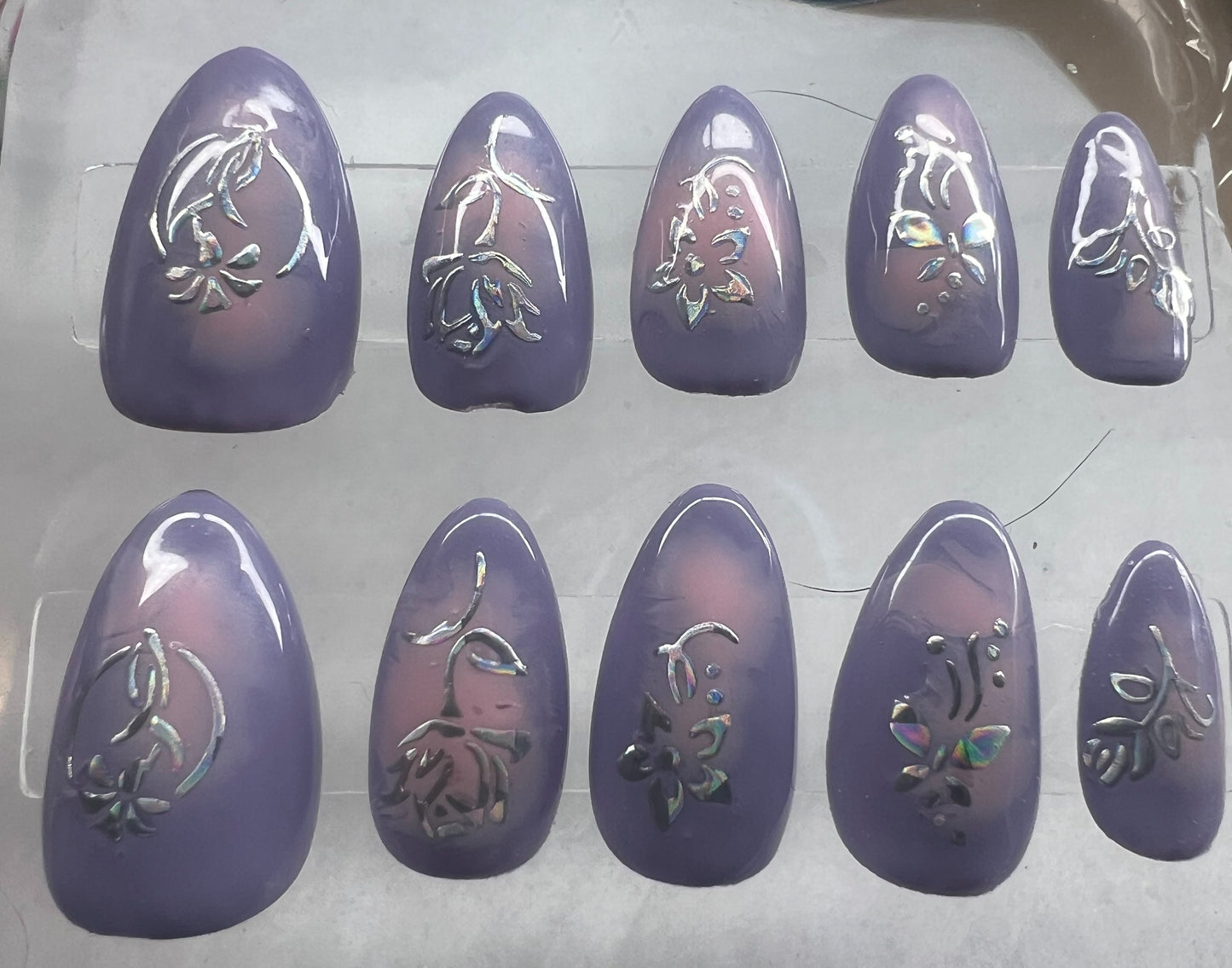 Blooming Love Nails | Lavender & Pink Aura with Holo Florals