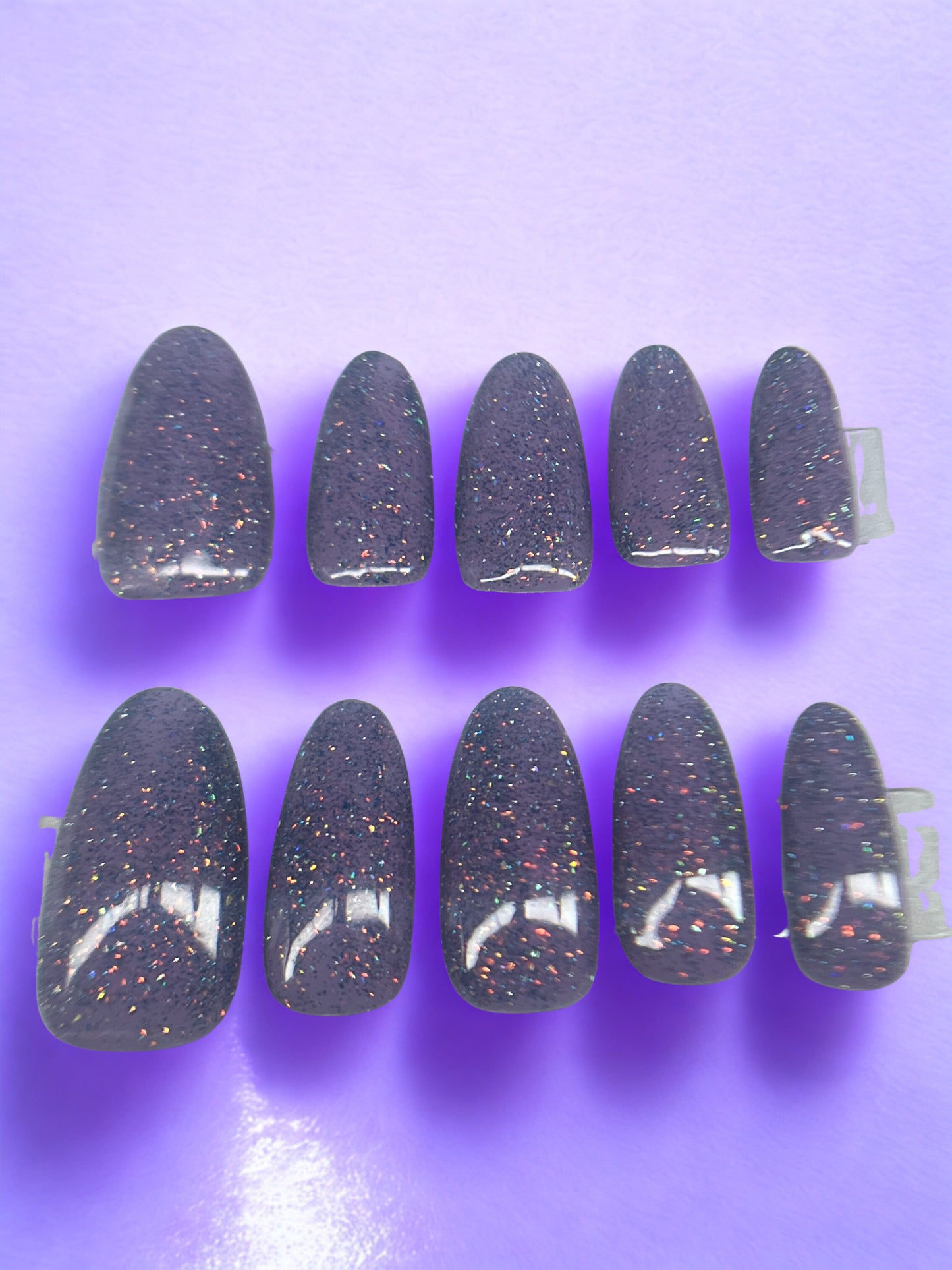 Glowing Galaxy Press On Nails | Lavender Purple Glitter Glow in the Dark Blue Tips