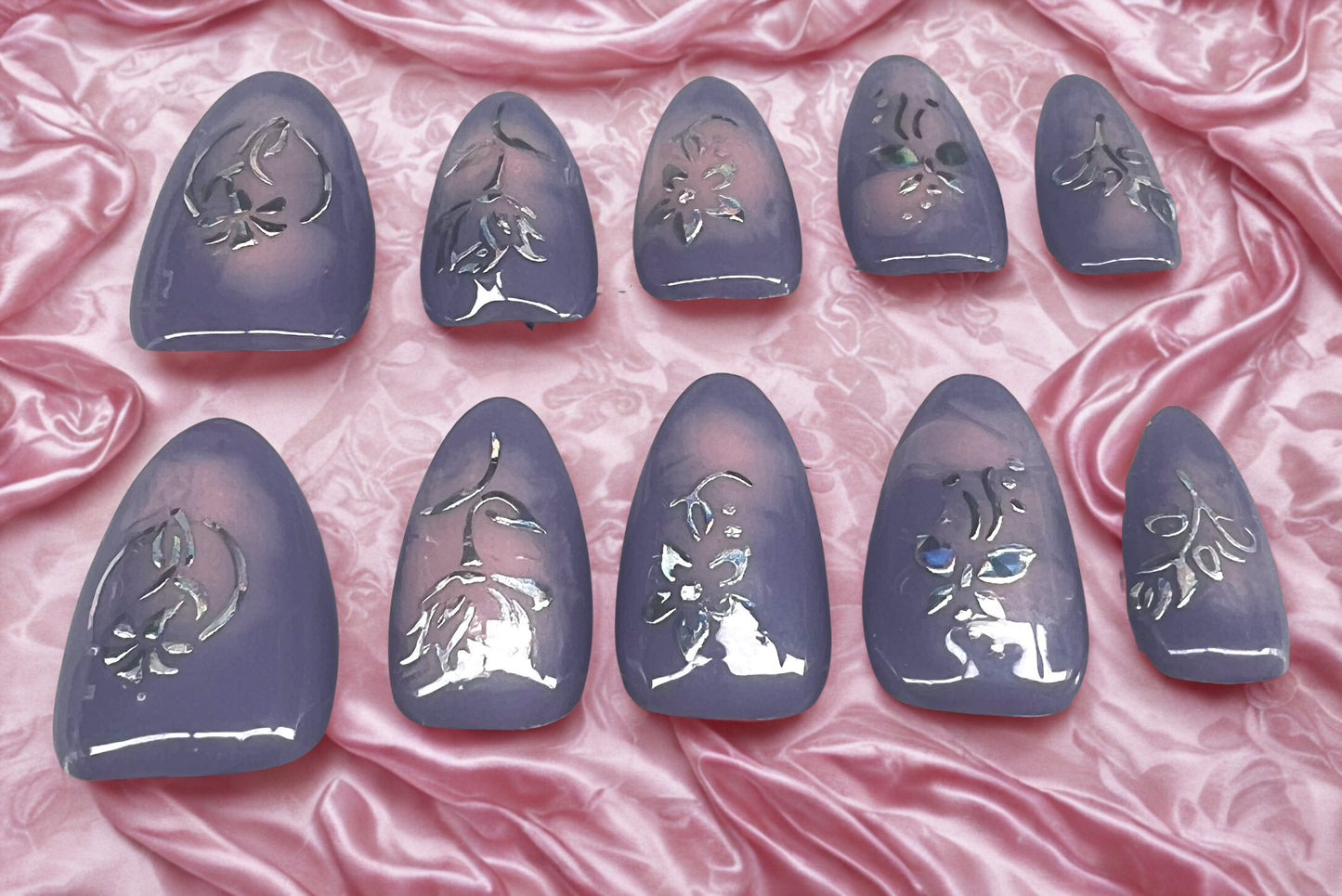 Blooming Love Nails | Lavender & Pink Aura with Holo Florals