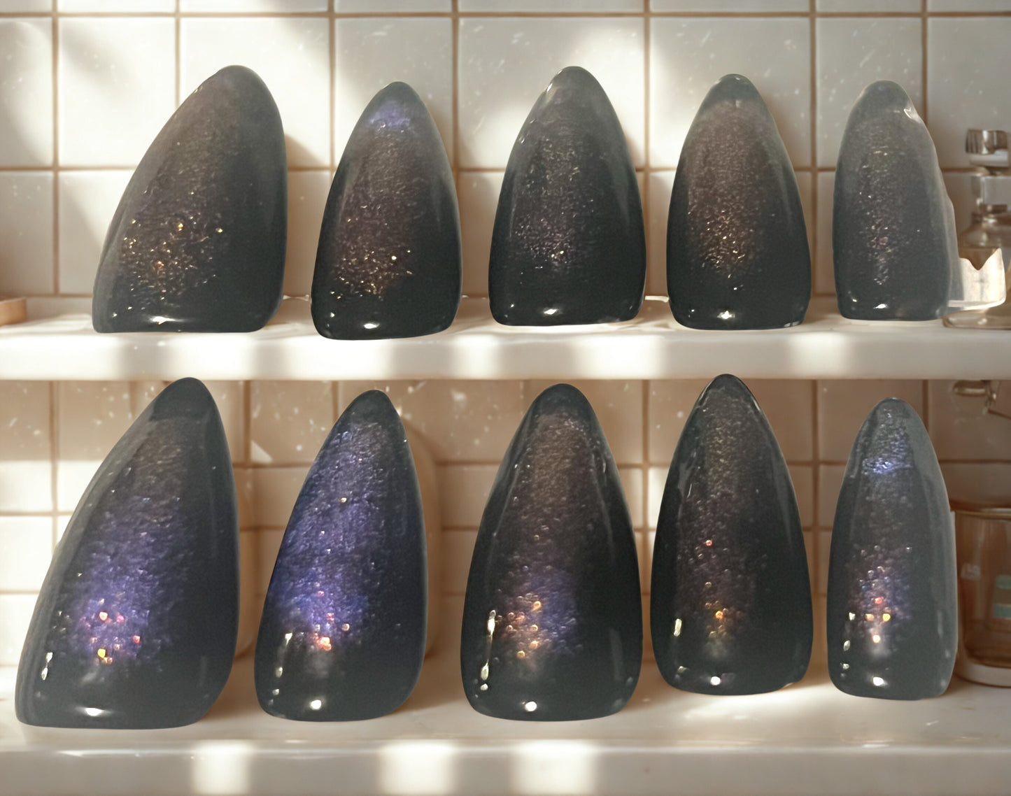 Midnight Stardust Nails | Blooming Cat-Eye Aura & Velvet Glow