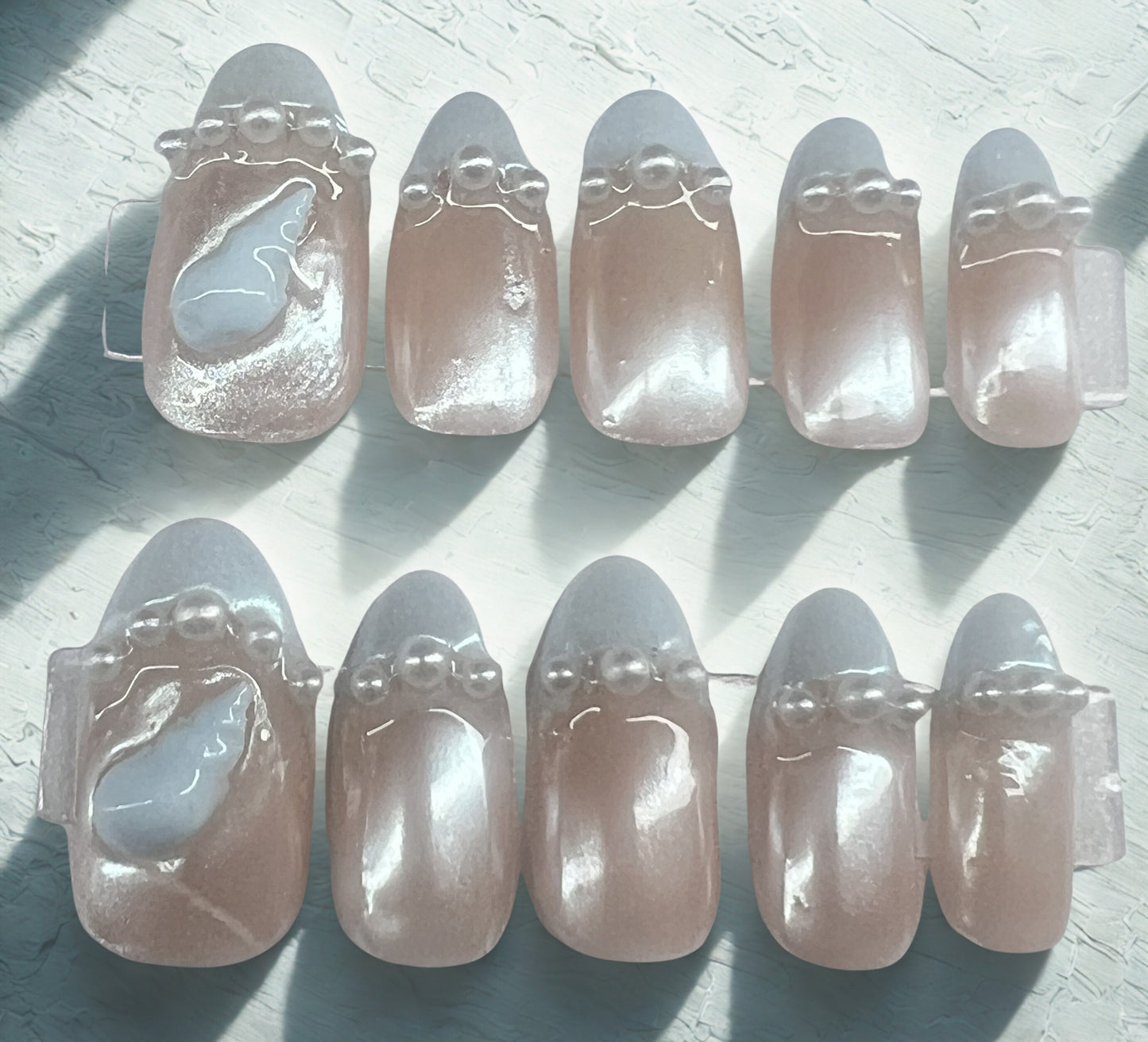 Wedding Blue French Tip Press-On Nails |Mermaid Chrome Pearls | Just Say I Do