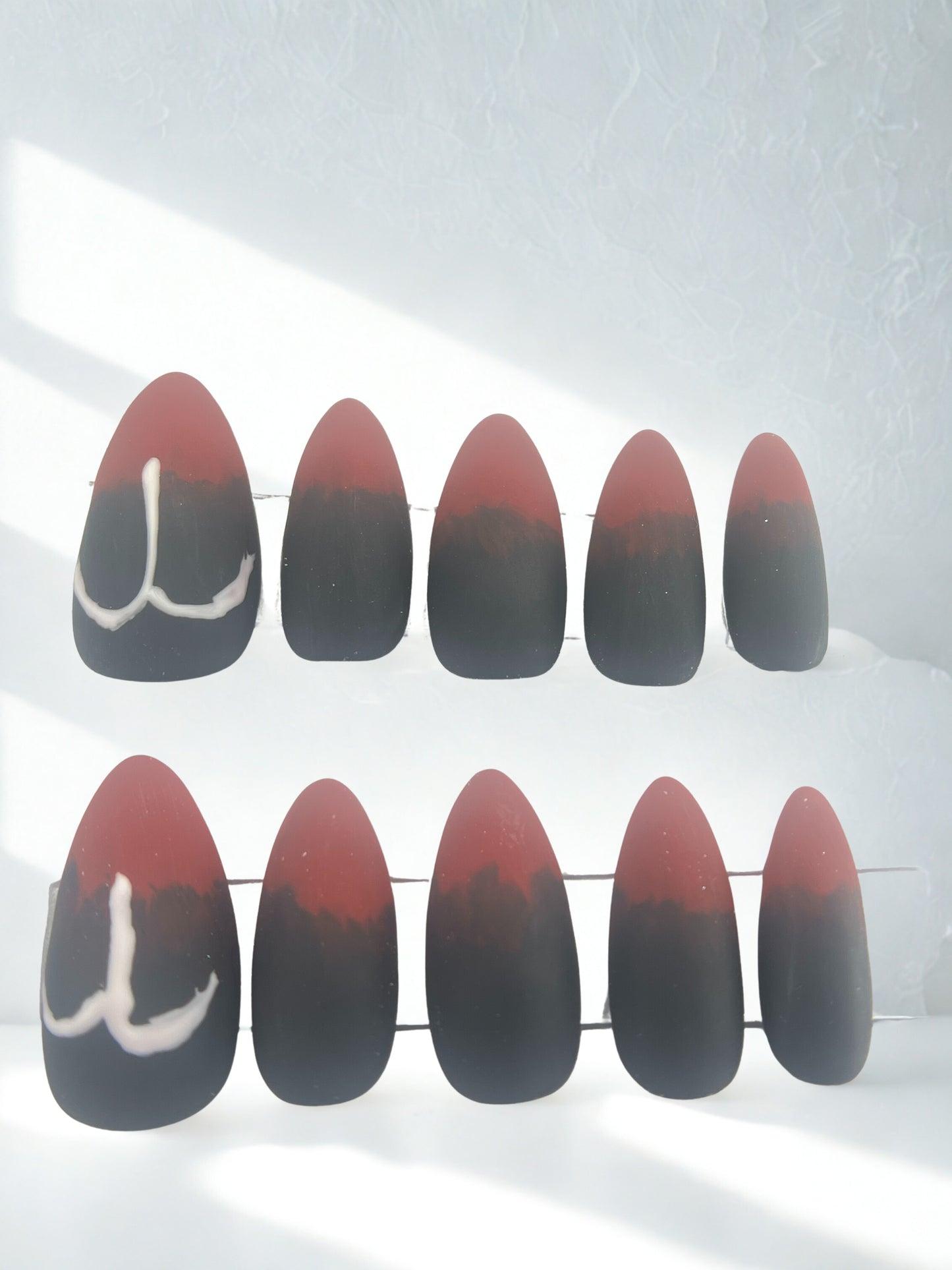 Half Black Crimson Red Press-On Nails | Matte Zodiac Set | Two Sides of Aries