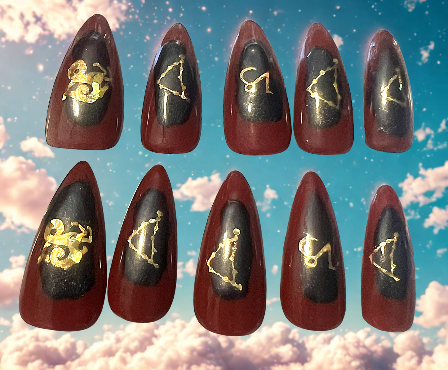 Blooming Capricorn Nails | Red & Black Chrome Aura