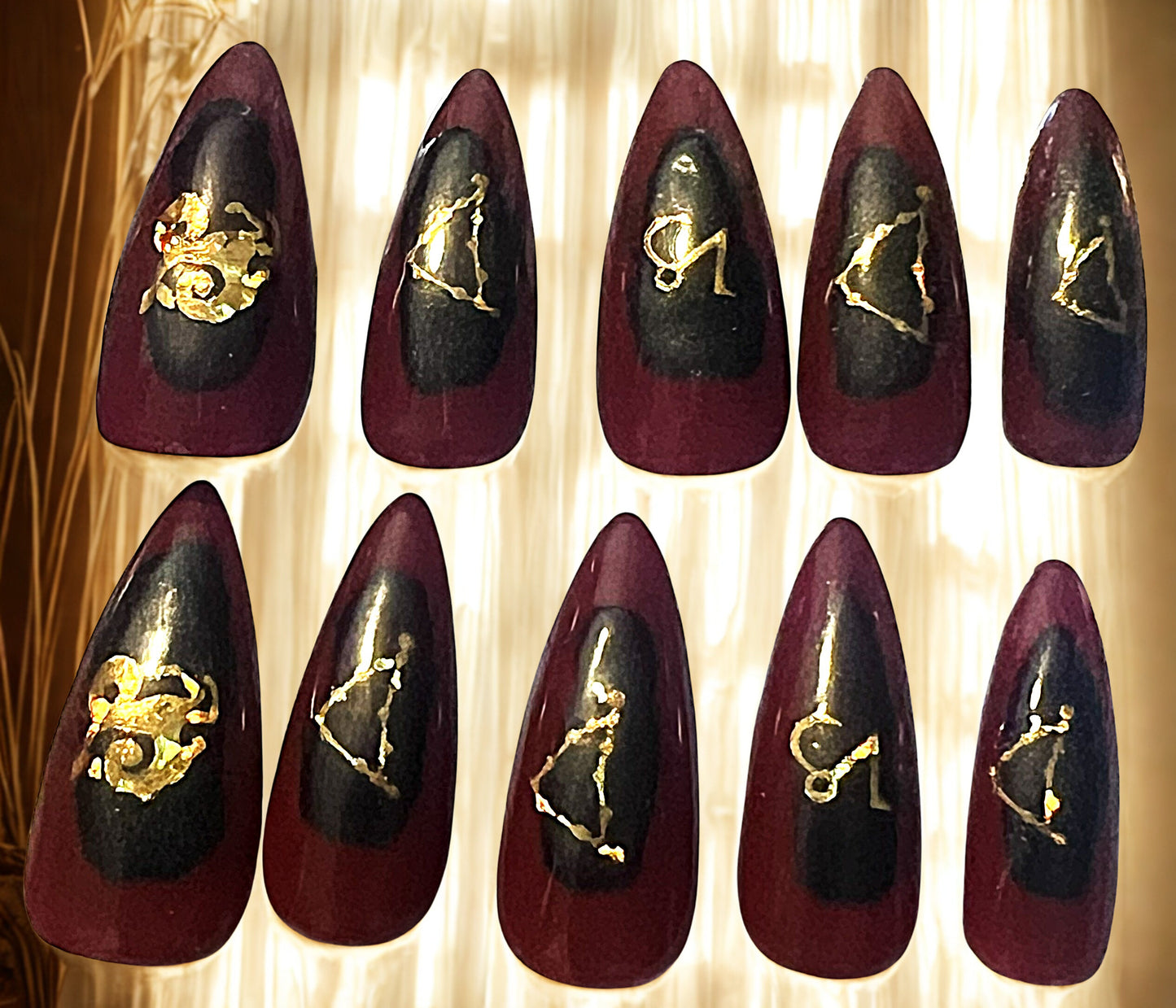 Blooming Capricorn Nails | Red & Black Chrome Aura