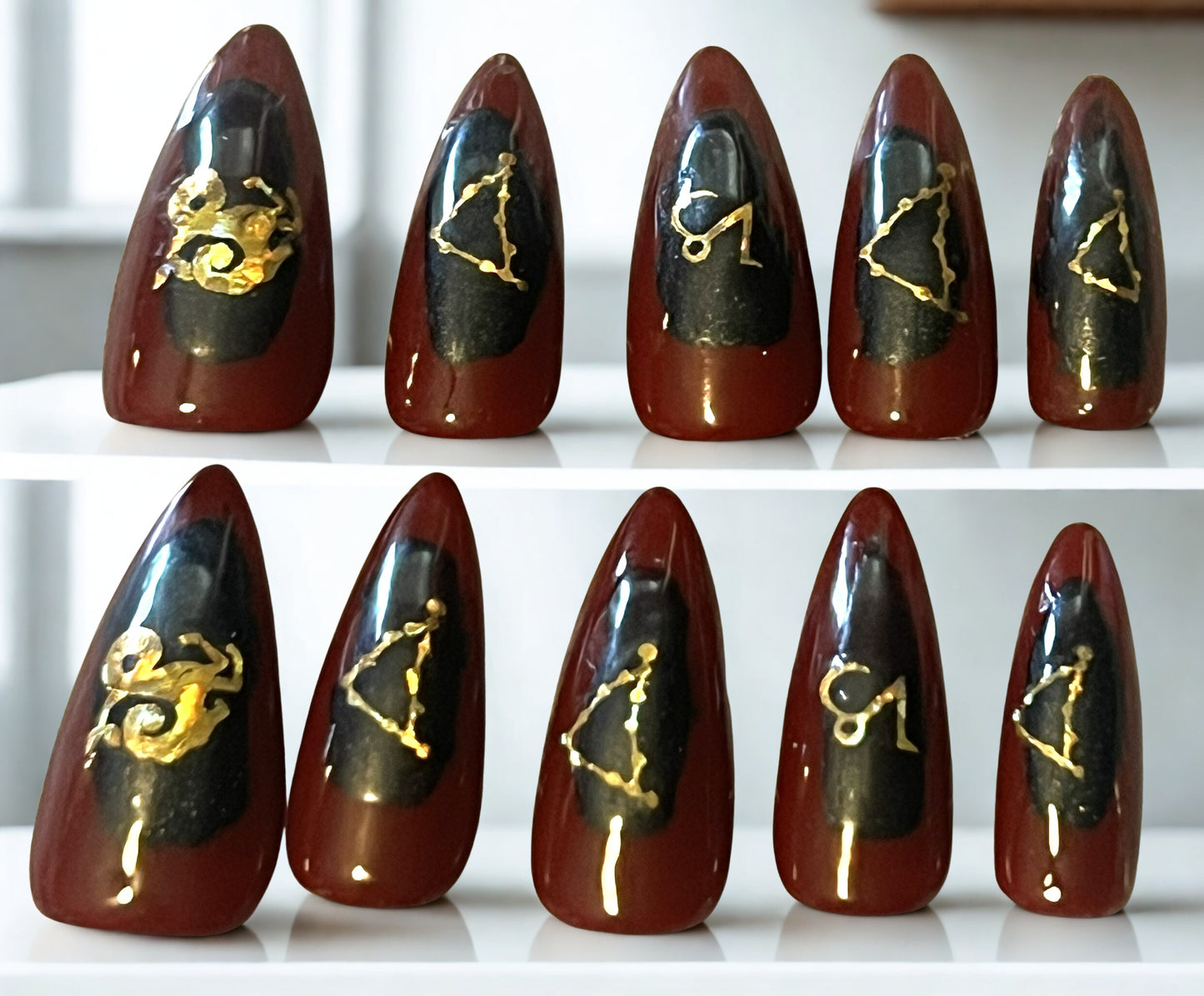 Blooming Capricorn Nails | Red & Black Chrome Aura
