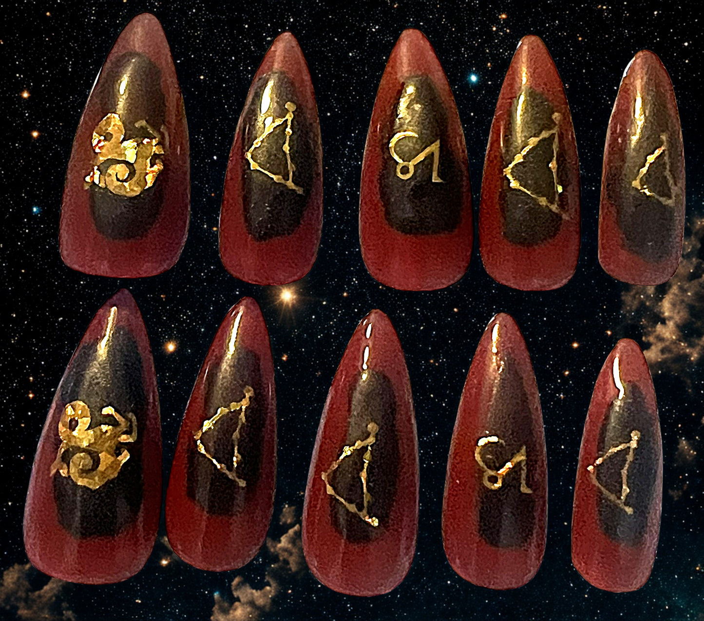 Blooming Capricorn Nails | Red & Black Chrome Aura