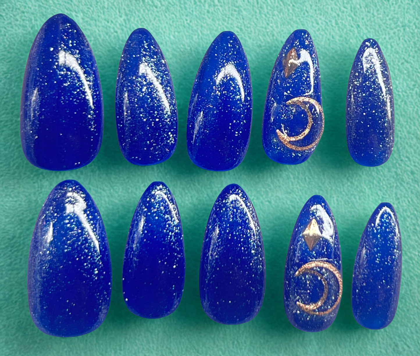 Royal Cosmic Glow 💎 The Zenith Hand-Painted Blue & Rose Gold Celestial Set
