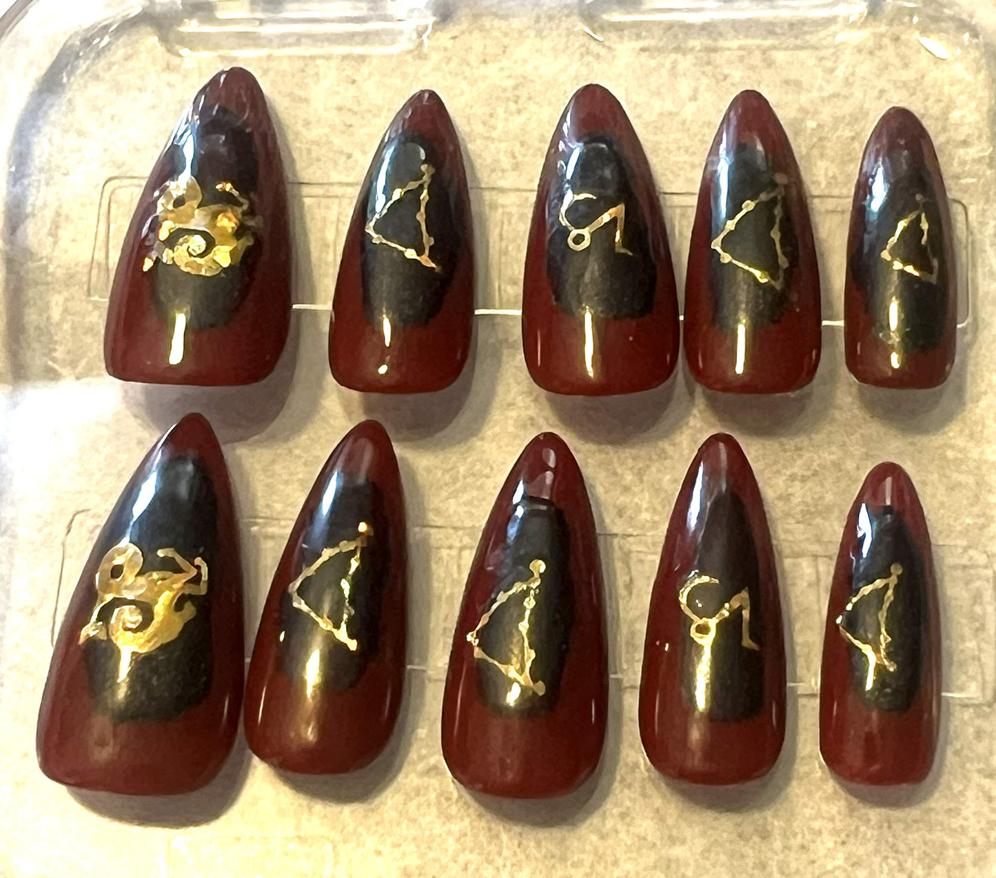 Blooming Capricorn Nails | Red & Black Chrome Aura