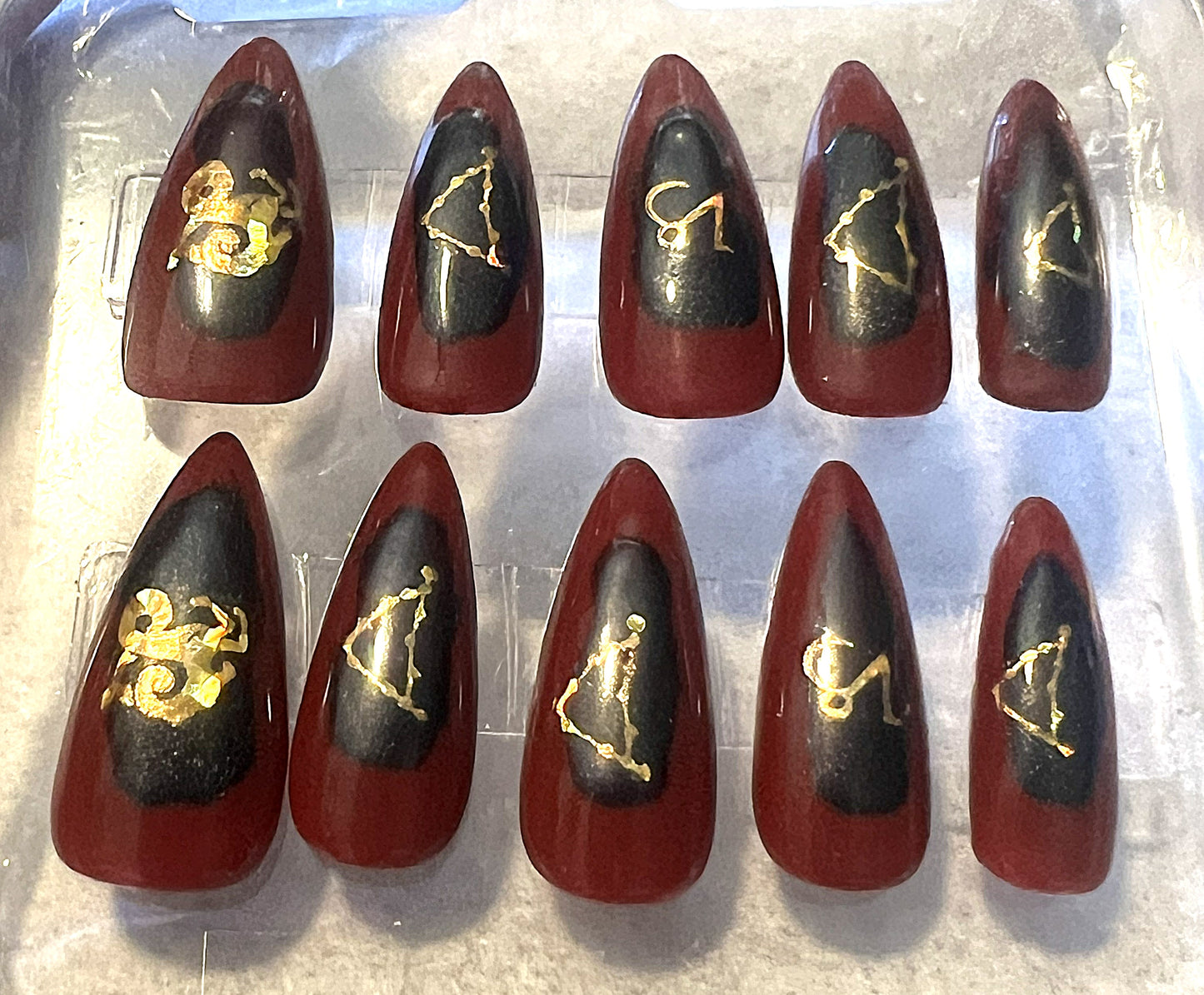 Blooming Capricorn Nails | Red & Black Chrome Aura