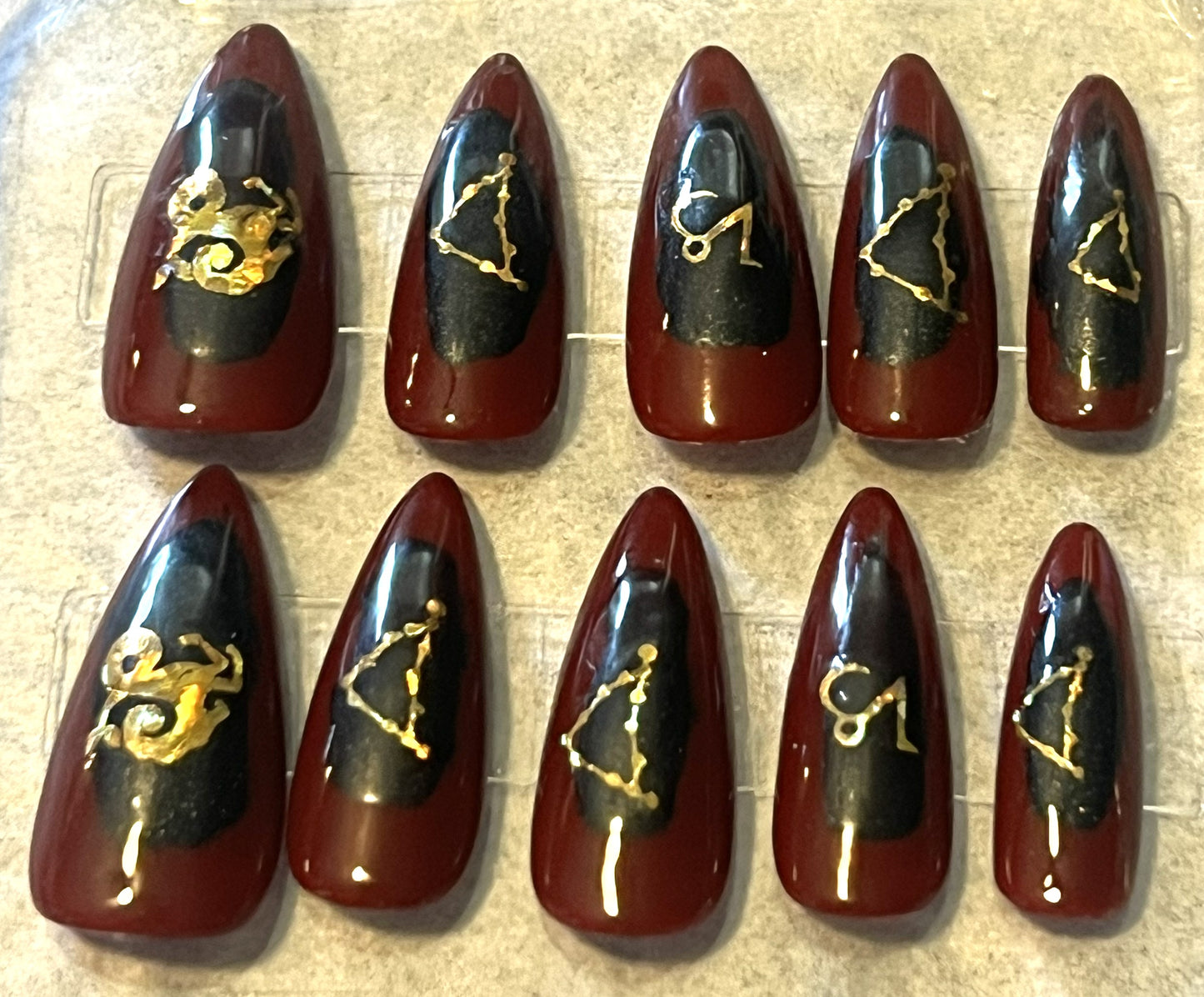 Blooming Capricorn Nails | Red & Black Chrome Aura