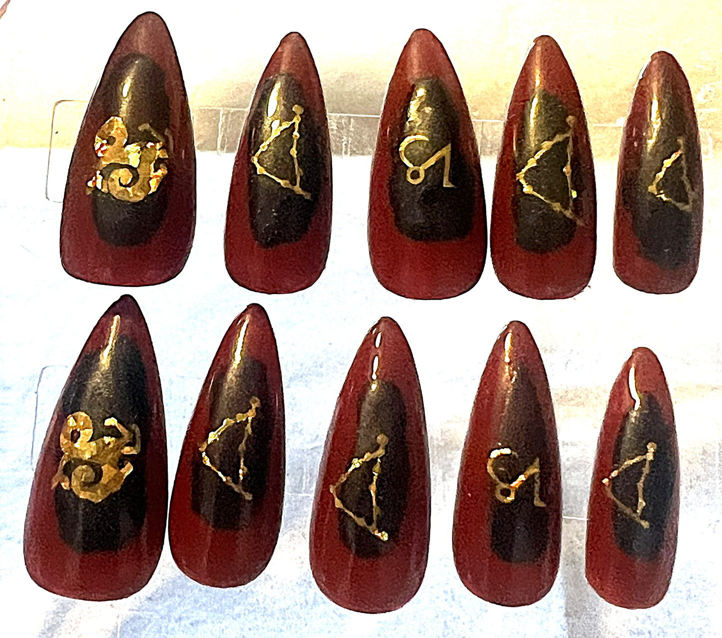 Blooming Capricorn Nails | Red & Black Chrome Aura