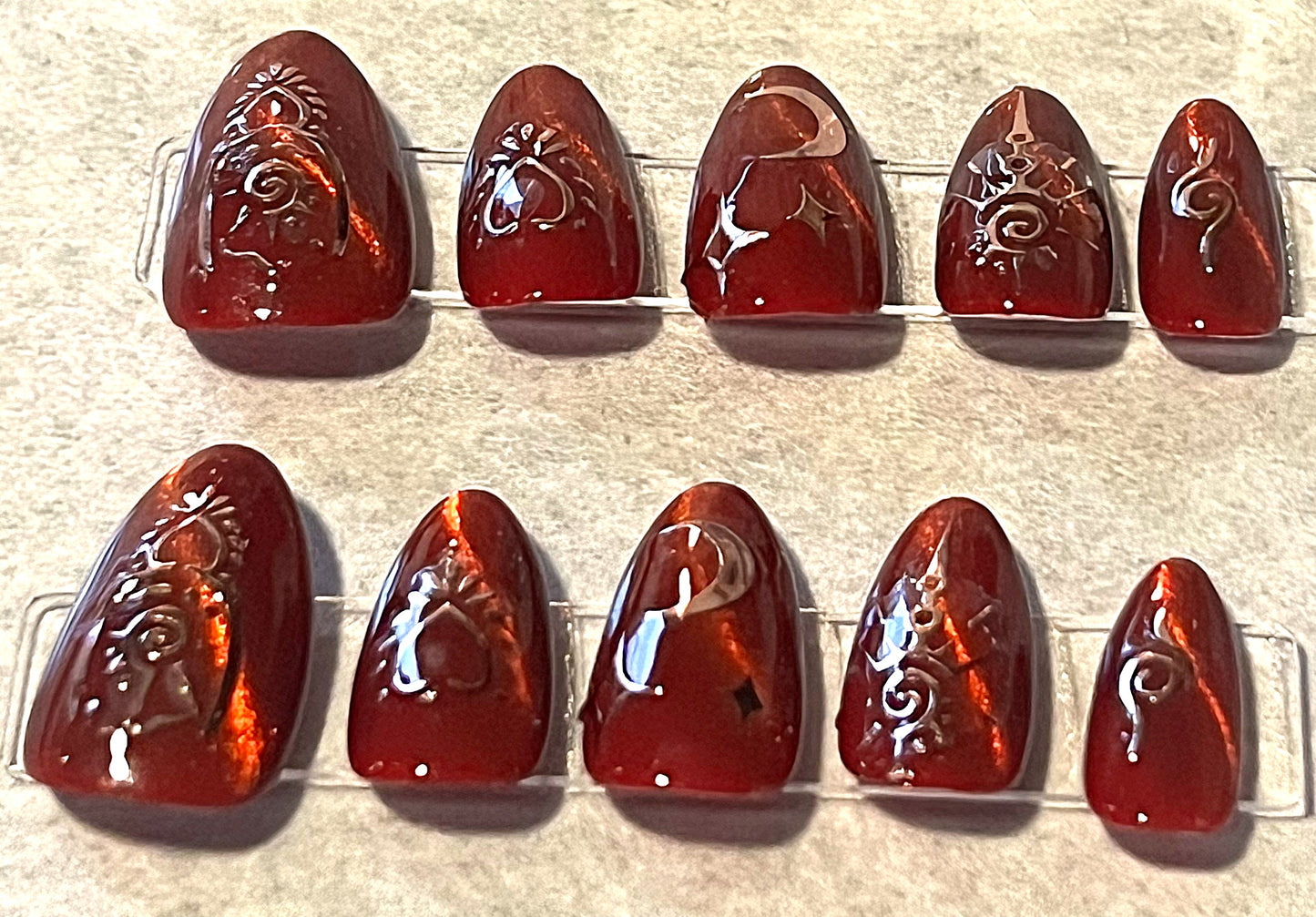 Capricorn at Dawn Nails | Red Velvet Cat Eye & Rose Gold