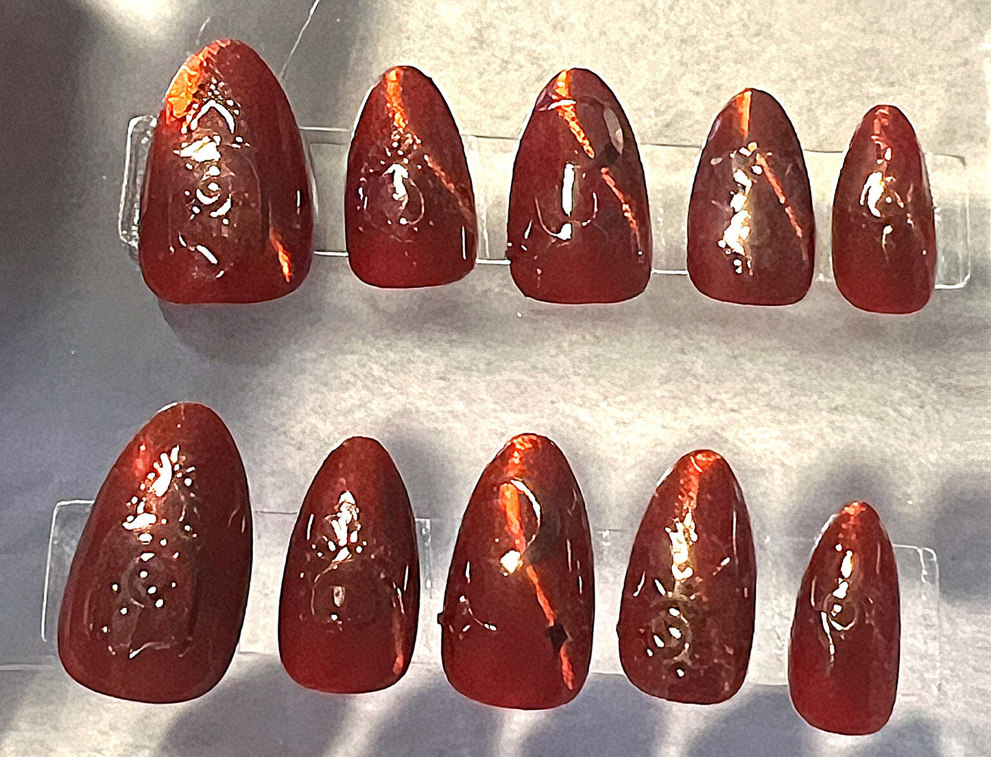 Capricorn at Dawn Nails | Red Velvet Cat Eye & Rose Gold
