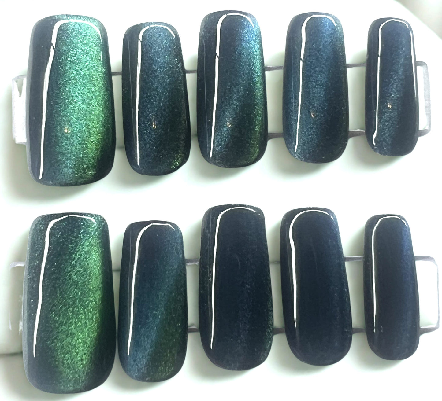 Deep Obsidian Black Green Blue Magnetic Cat Eye Press-Ons Reusable | Cosmic Current