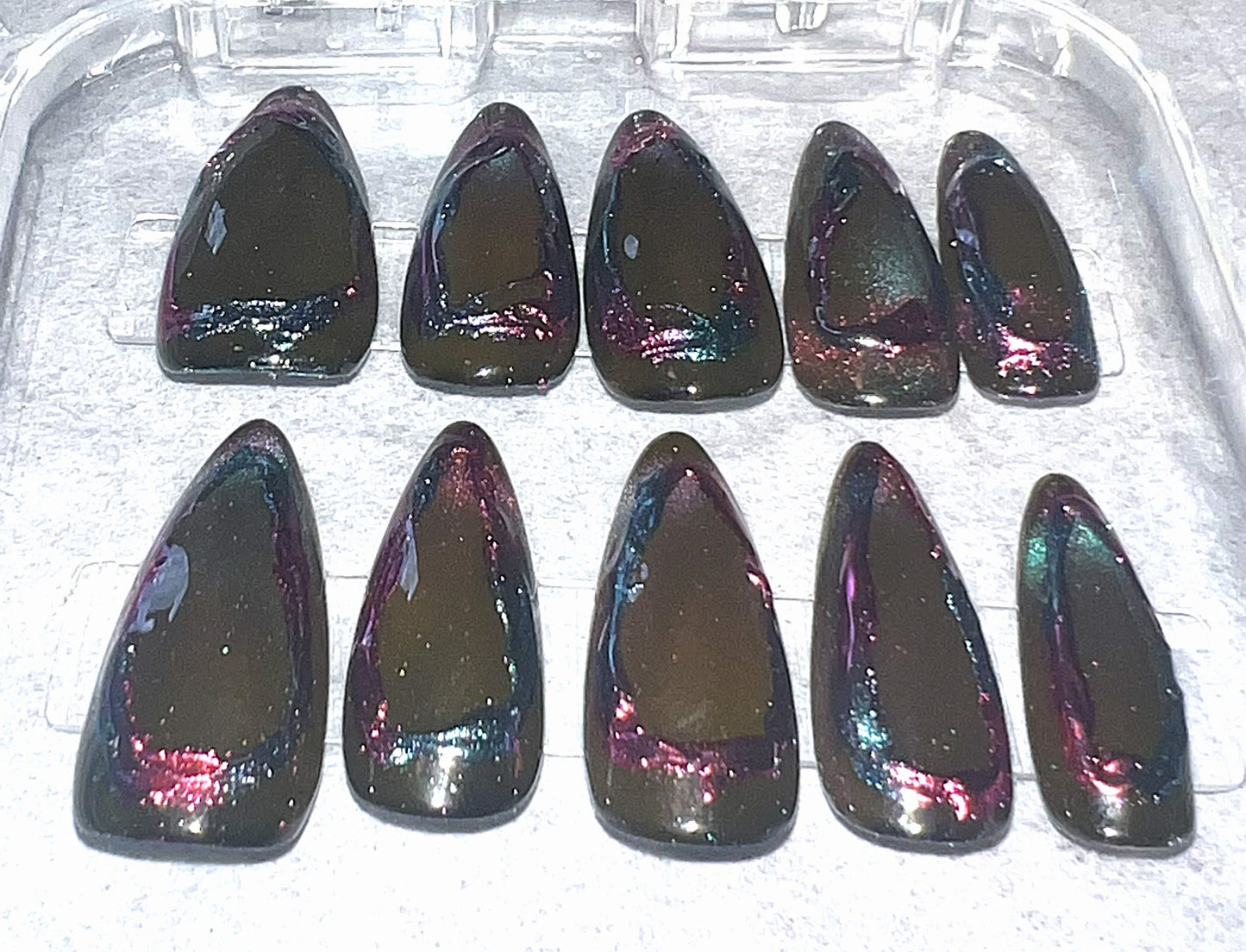 Cosmic Mirror Nails | Purple-Teal Shift Cat-Eye & Isolated Chrome