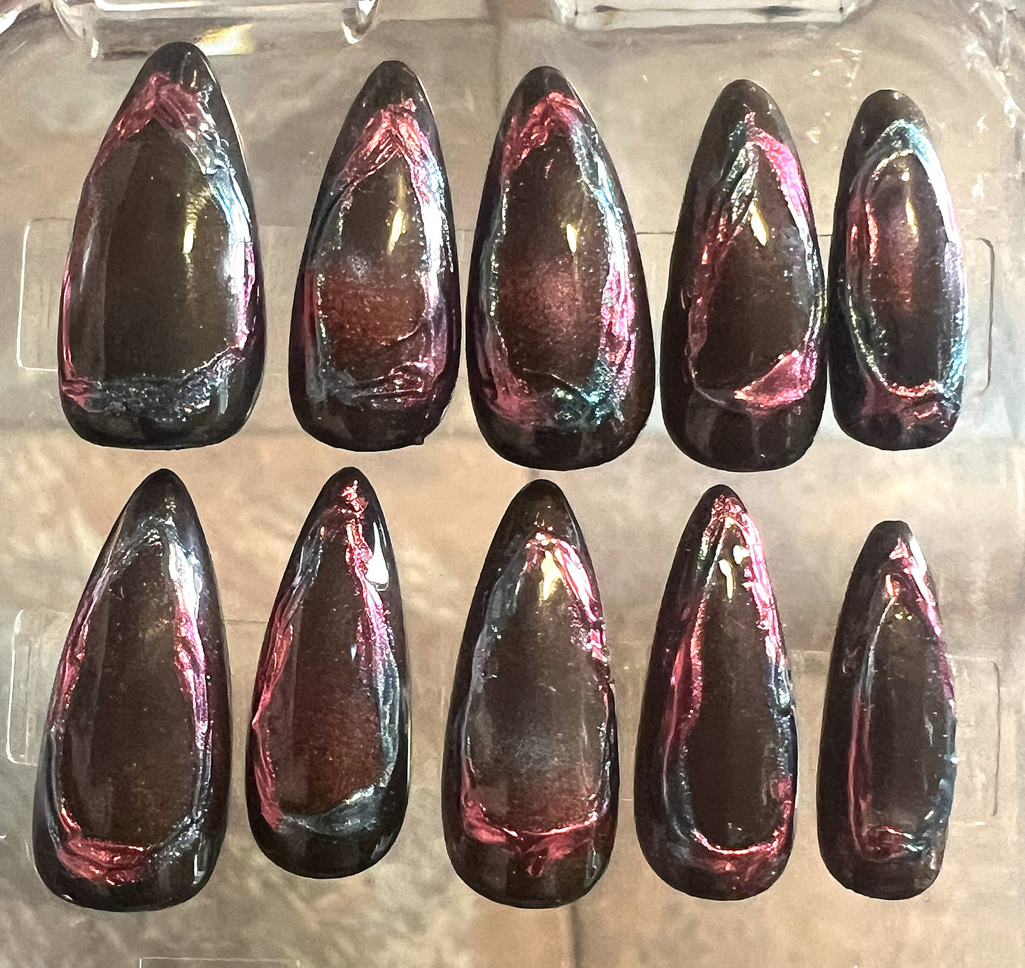 Cosmic Mirror Nails | Purple-Teal Shift Cat-Eye & Isolated Chrome
