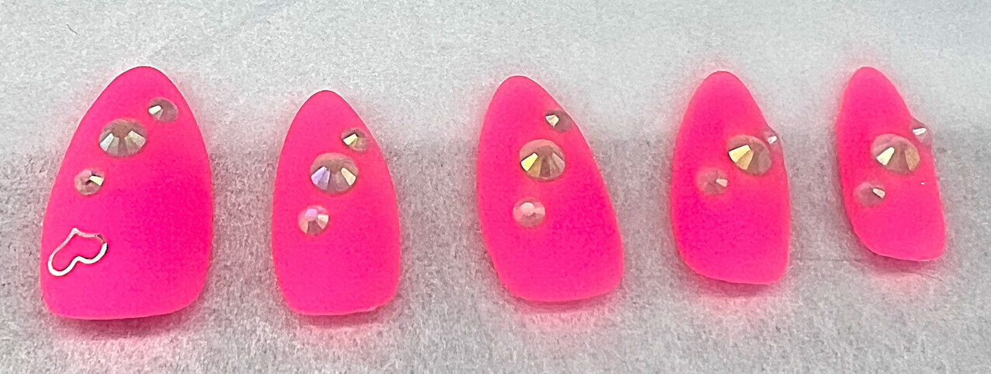 Neon Velvet Vibes ⚡️ Electric Matte Pink & Crystal Heart Set