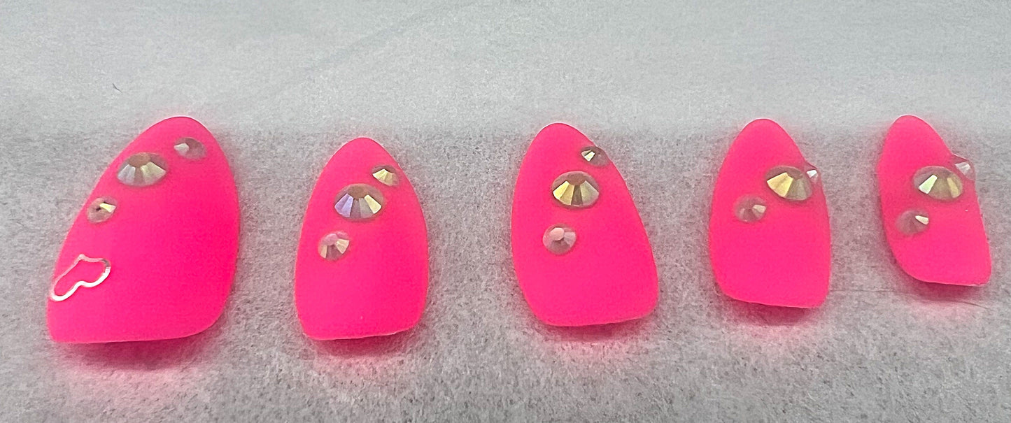 Neon Velvet Vibes ⚡️ Electric Matte Pink & Crystal Heart Set