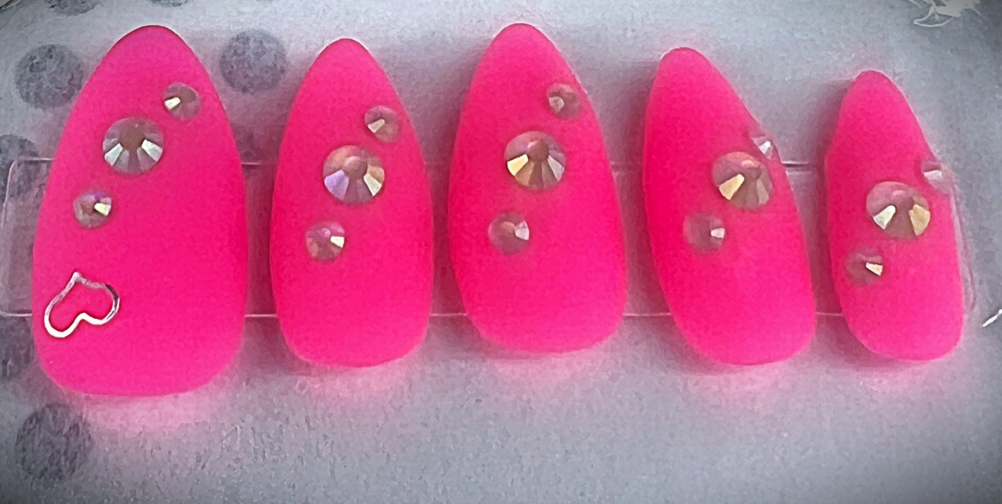Neon Velvet Vibes ⚡️ Electric Matte Pink & Crystal Heart Set
