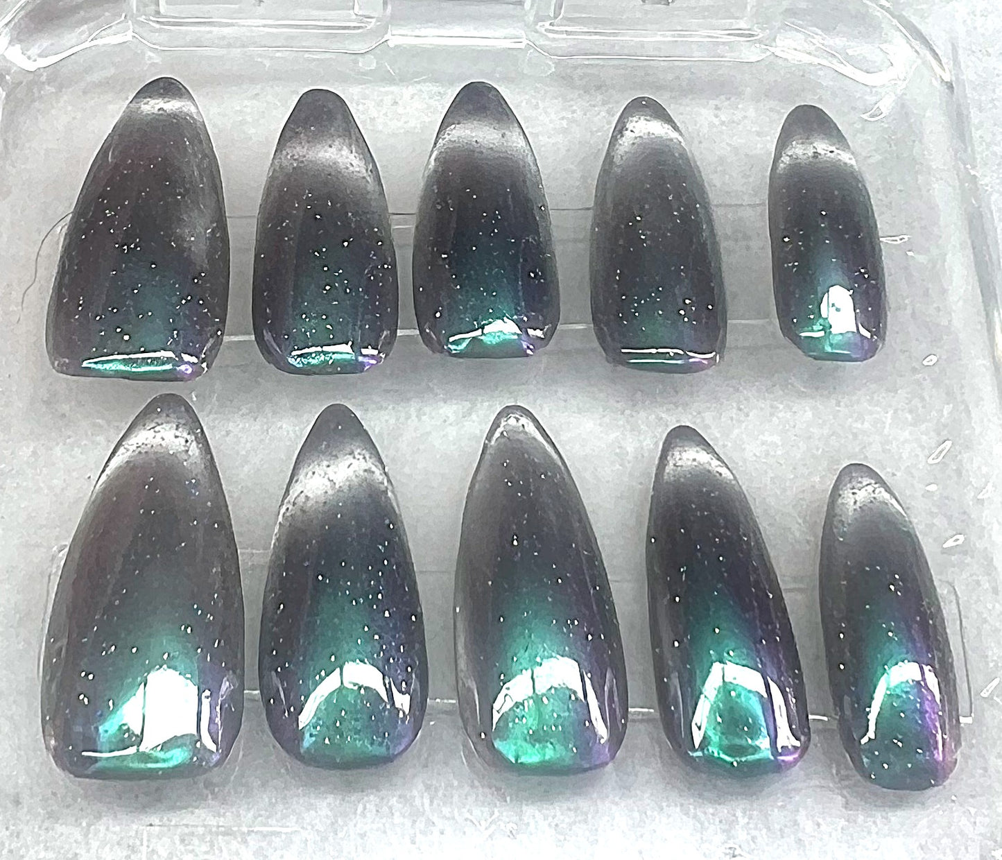 Galactic Glimpse Nails | Glass Cat-Eye Smile Line & Chrome Gradient