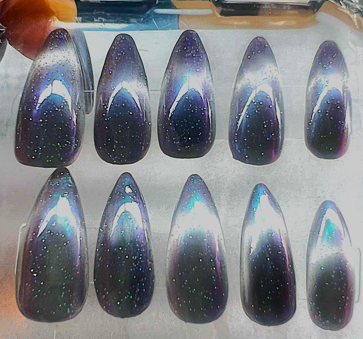 Galactic Glimpse Nails | Glass Cat-Eye Smile Line & Chrome Gradient