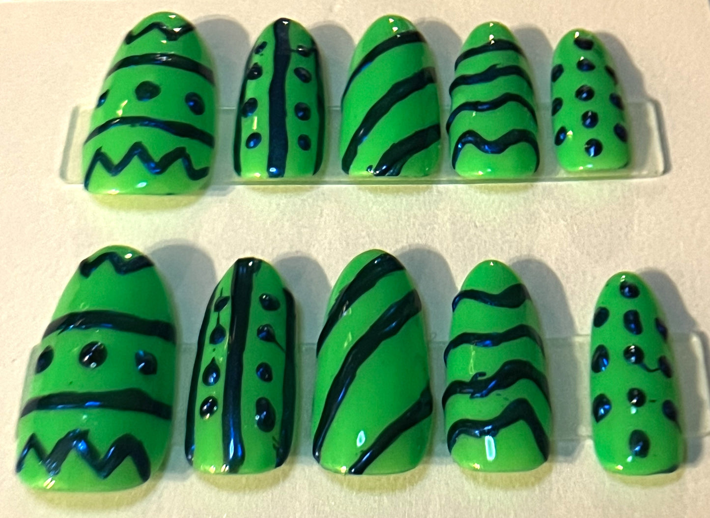 Glow In the Dark UV Neon Easter Egg Press-On Nails | Silver Chrome Art