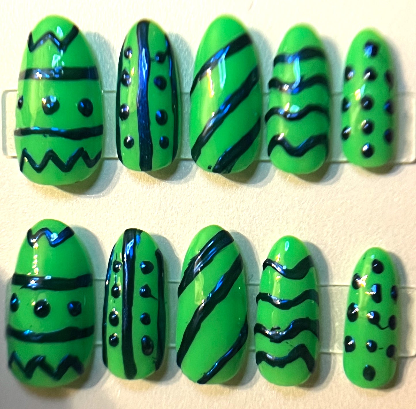 Glow In the Dark UV Neon Easter Egg Press-On Nails | Silver Chrome Art