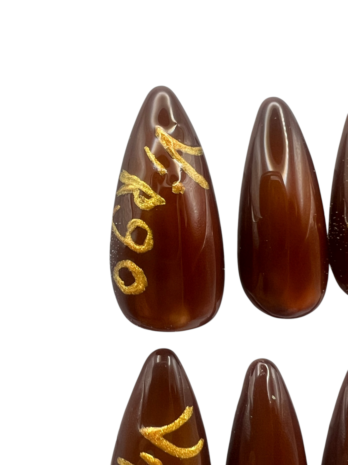 Virgo Zodiac Press On Nails Brown Cat Eye Jelly False Nails, Gold Celestial Star Moon Rhinestone Gel Nails, Custom Earth Sign Fake Nails