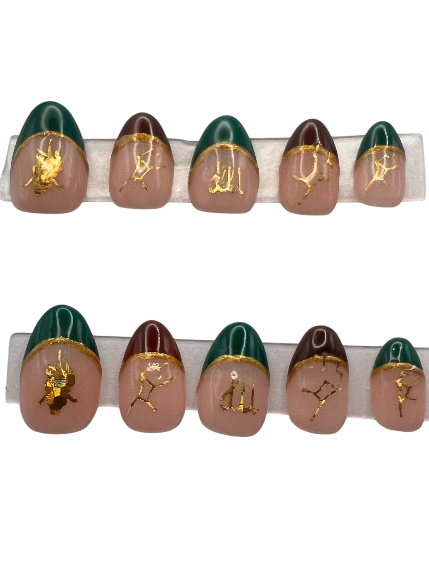Virgo Zodiac Press On Nails Green Brown French Tip False Nails, Gold Holographic Astrology Decals Gel Nails, Custom Earth Sign Fake Nails