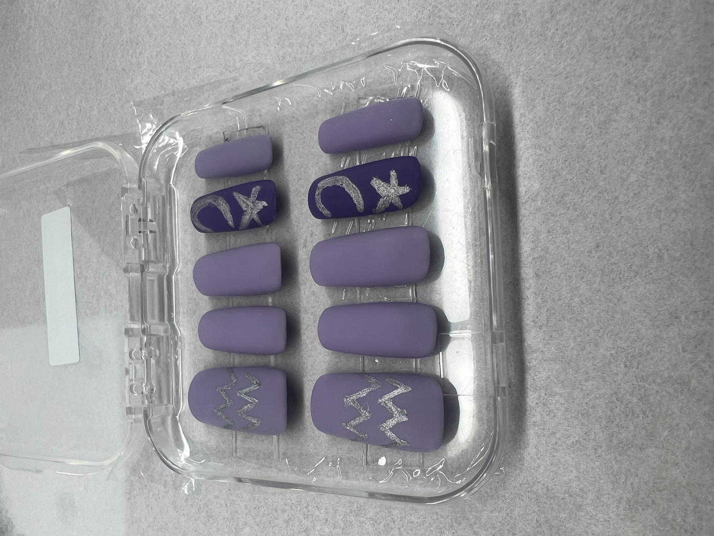 Aquarius at Dusk Nails | Matte Purple Accent Set & Hand-Painted Silver