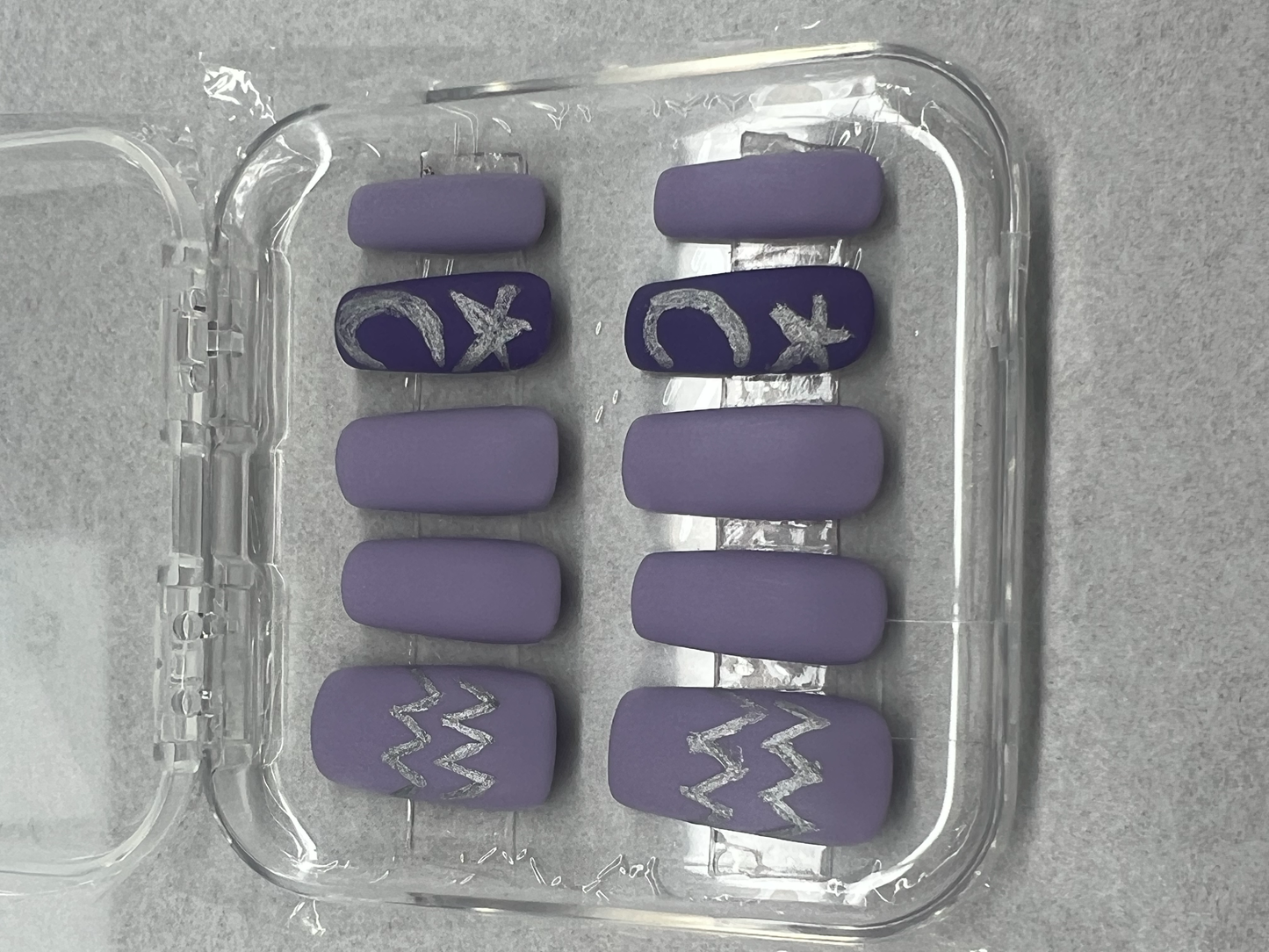 Aquarius at Dusk Nails | Matte Purple Accent Set & Hand-Painted Silver