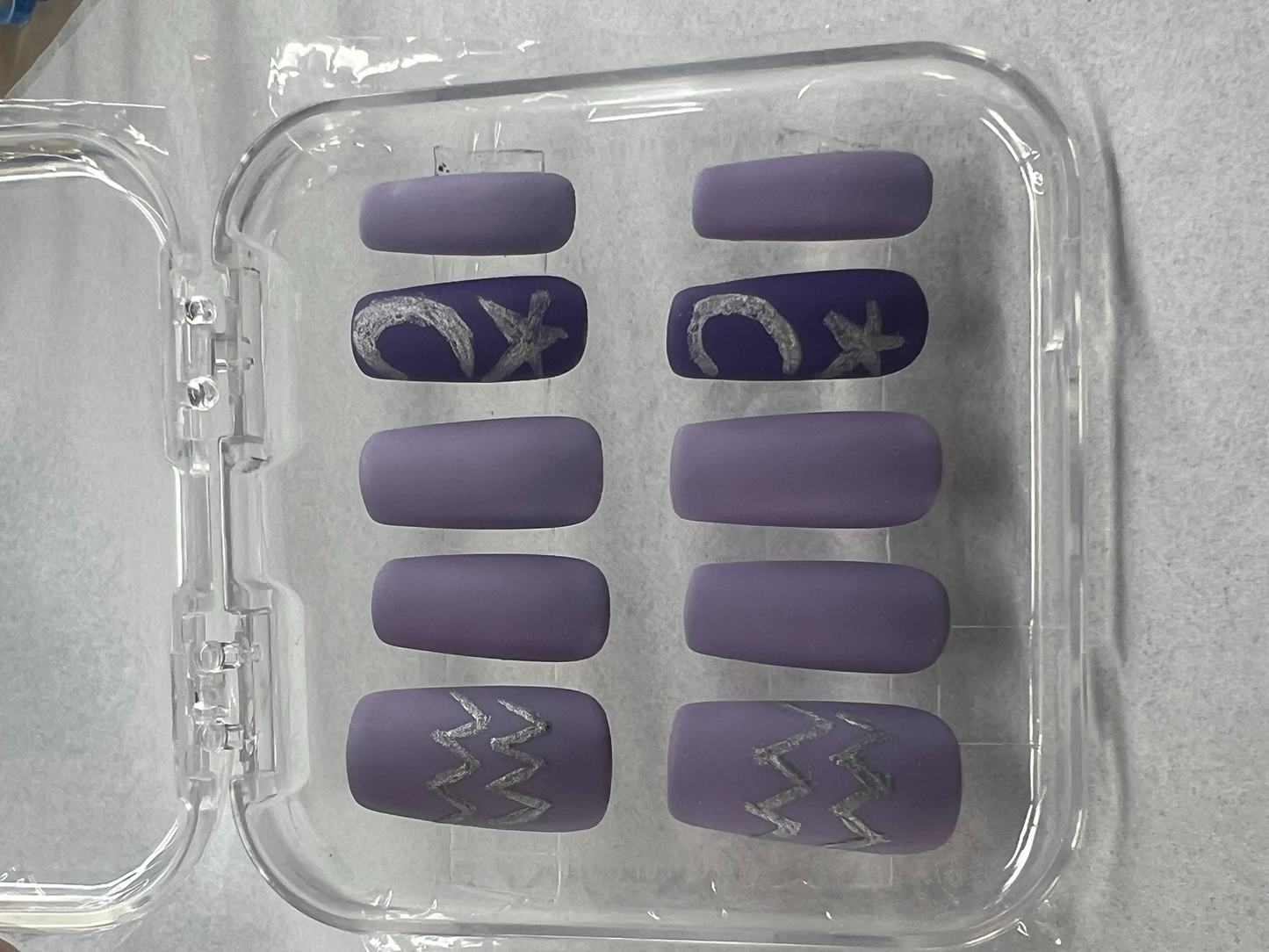 Aquarius at Dusk Nails | Matte Purple Accent Set & Hand-Painted Silver