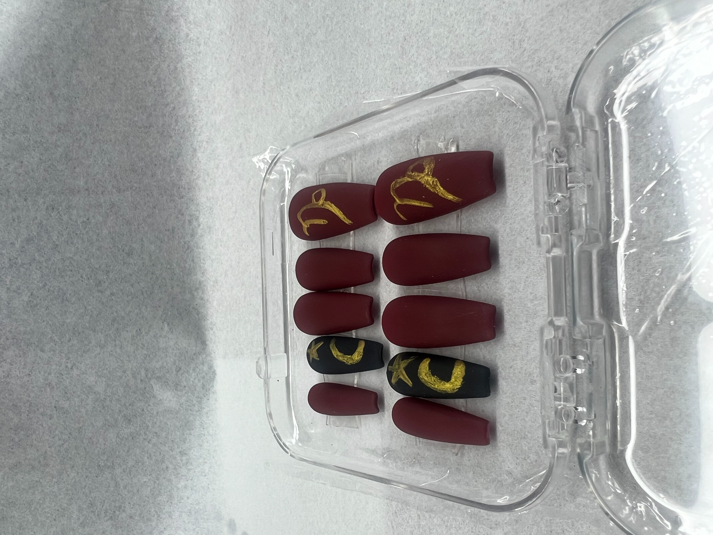 Capricorn at Midnight Nails | Deep Red & Matte Black Accent Set