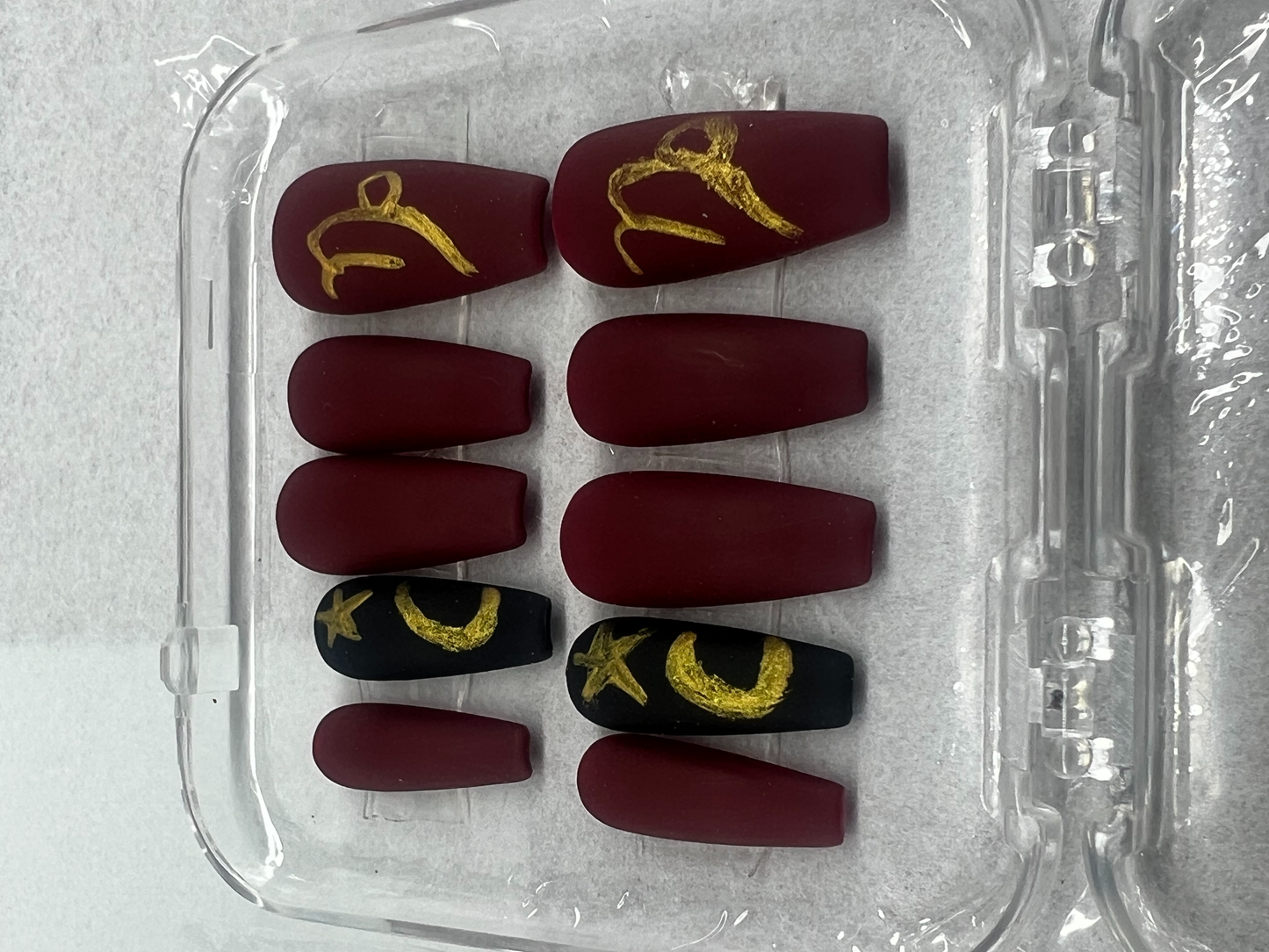 Capricorn at Midnight Nails | Deep Red & Matte Black Accent Set