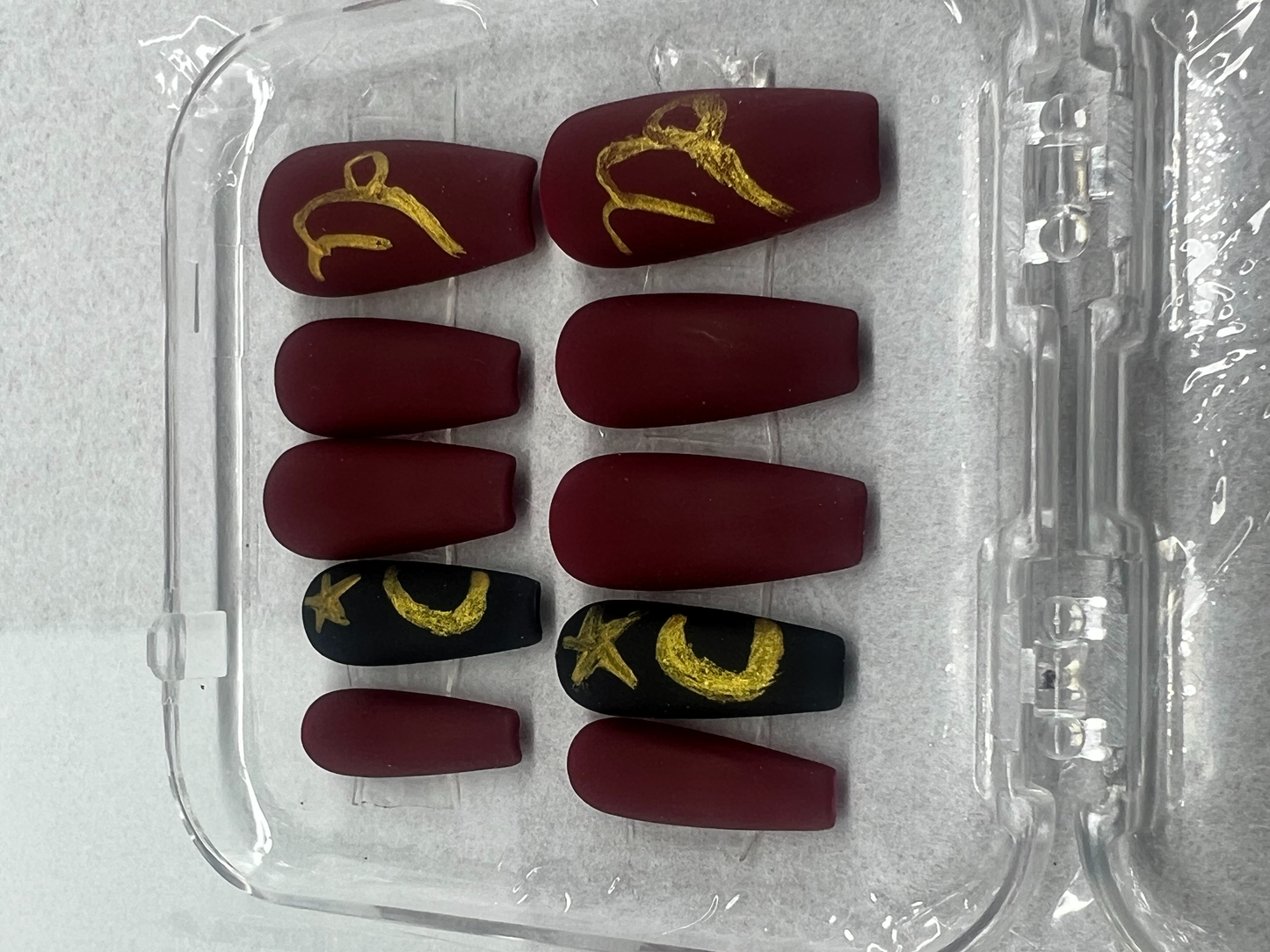 Capricorn at Midnight Nails | Deep Red & Matte Black Accent Set