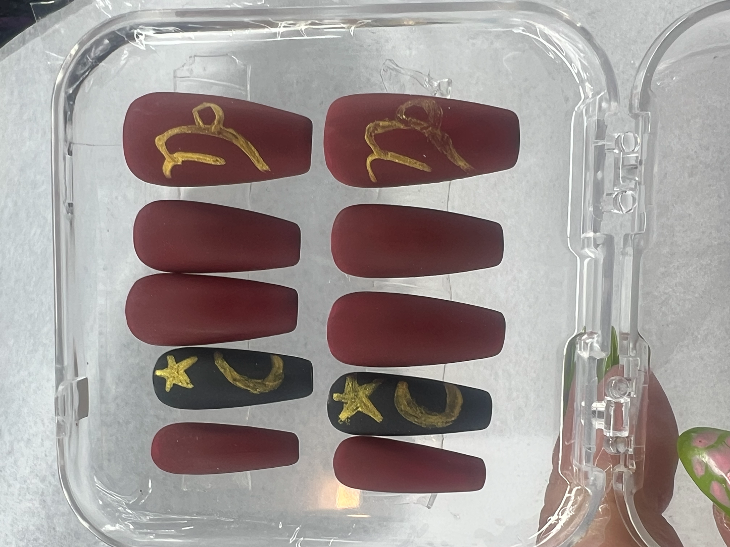 Capricorn at Midnight Nails | Deep Red & Matte Black Accent Set