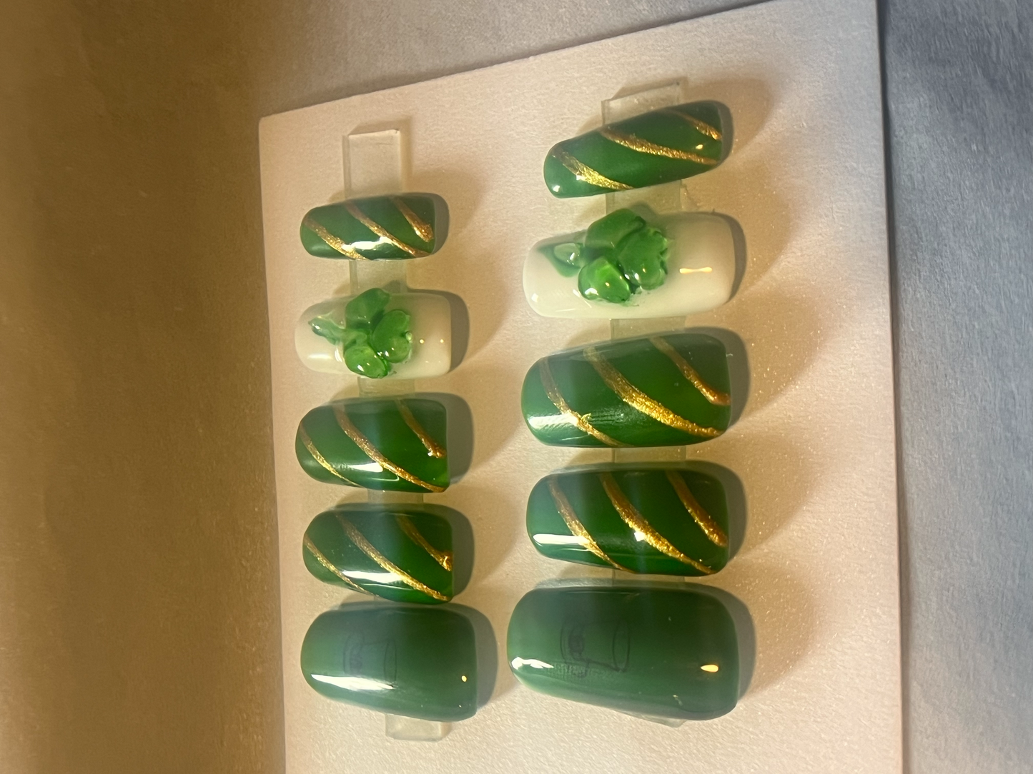 St. Patrick's Day Press-On Nails | Emerald Jelly & 3D Gold Shamrock