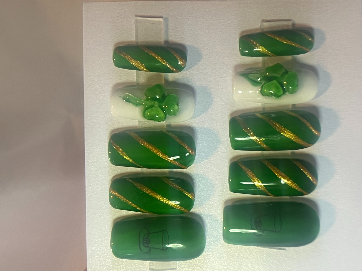 St. Patrick's Day Press-On Nails | Emerald Jelly & 3D Gold Shamrock