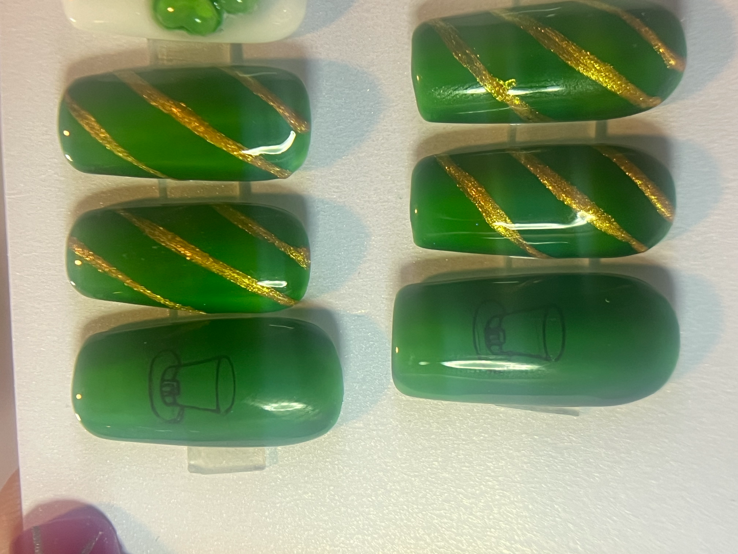 St. Patrick's Day Press-On Nails | Emerald Jelly & 3D Gold Shamrock