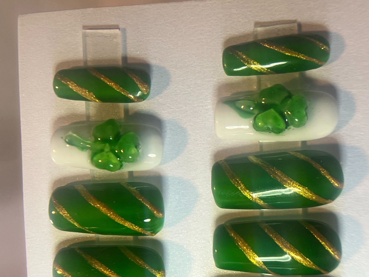 St. Patrick's Day Press-On Nails | Emerald Jelly & 3D Gold Shamrock