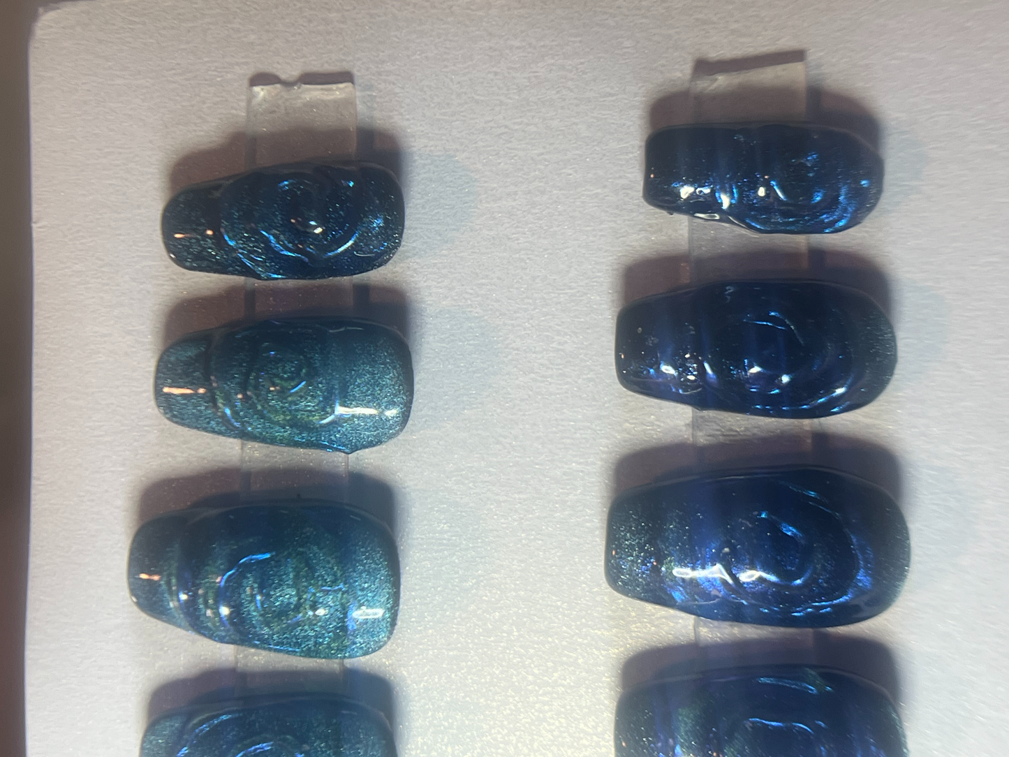 Teal Velvet Press-On Nails | 3D Chrome Swirl Cat Eye