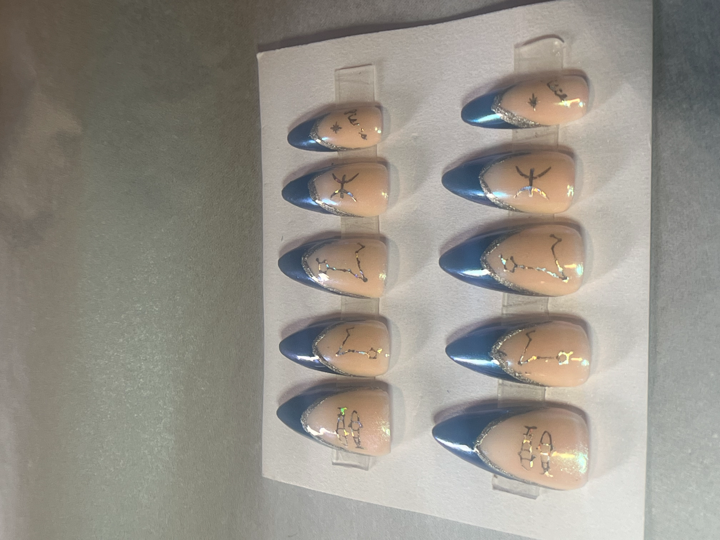 Pisces Zodiac Press-On Nails | All-Over Mermaid Chrome & Blue French