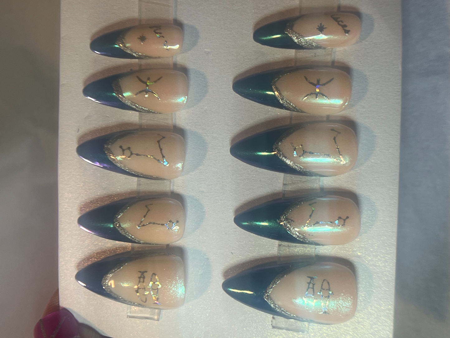 Pisces Zodiac Press-On Nails | All-Over Mermaid Chrome & Blue French